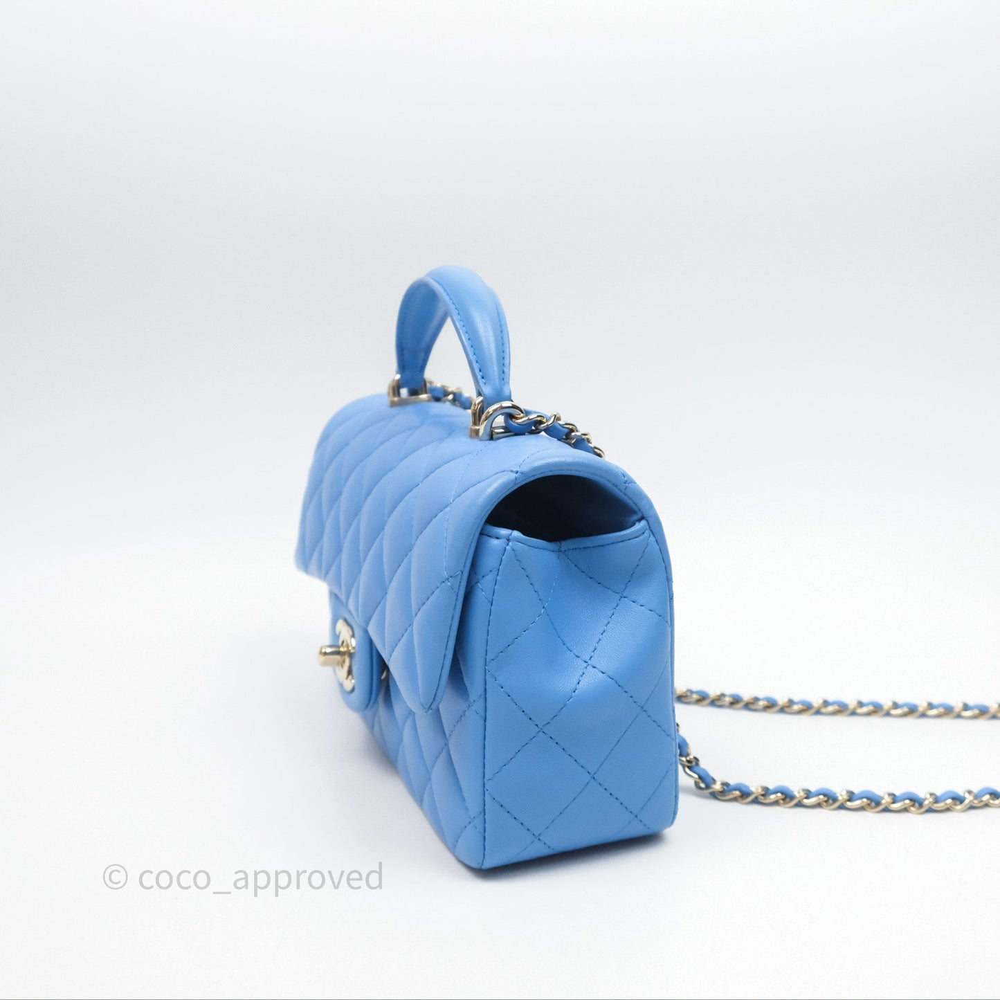 Chanel Top Handle Mini Rectangular Flap Blue Lambskin Gold Hardware