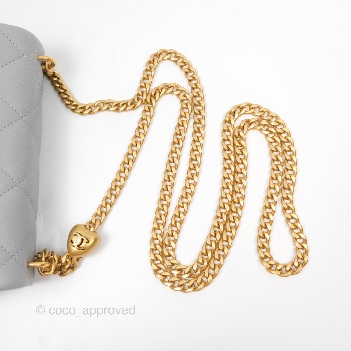 Chanel Mini Flap Bag Heart Adjustable Chain Grey Caviar Aged Gold Hardware