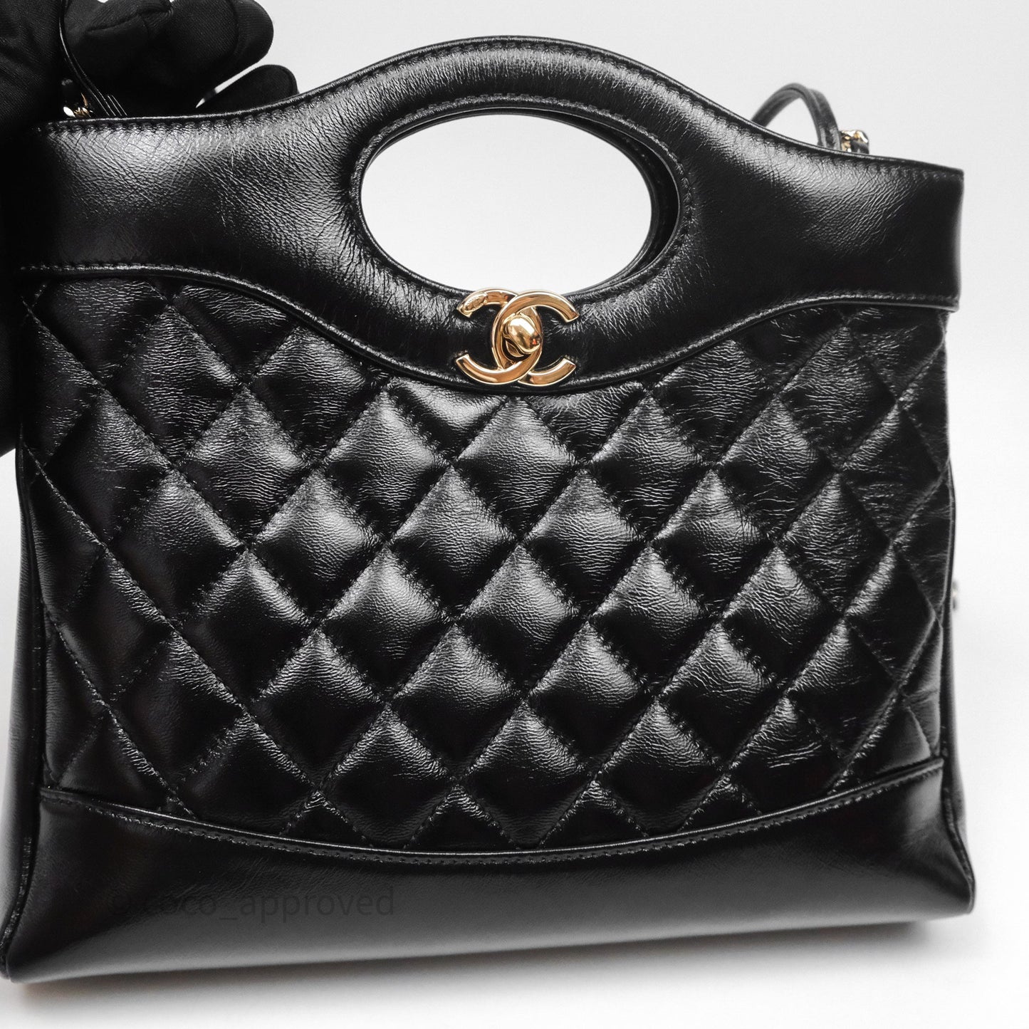 Chanel 31 Small Shopping Bag Shiny Lambskin Black Gold Hardware