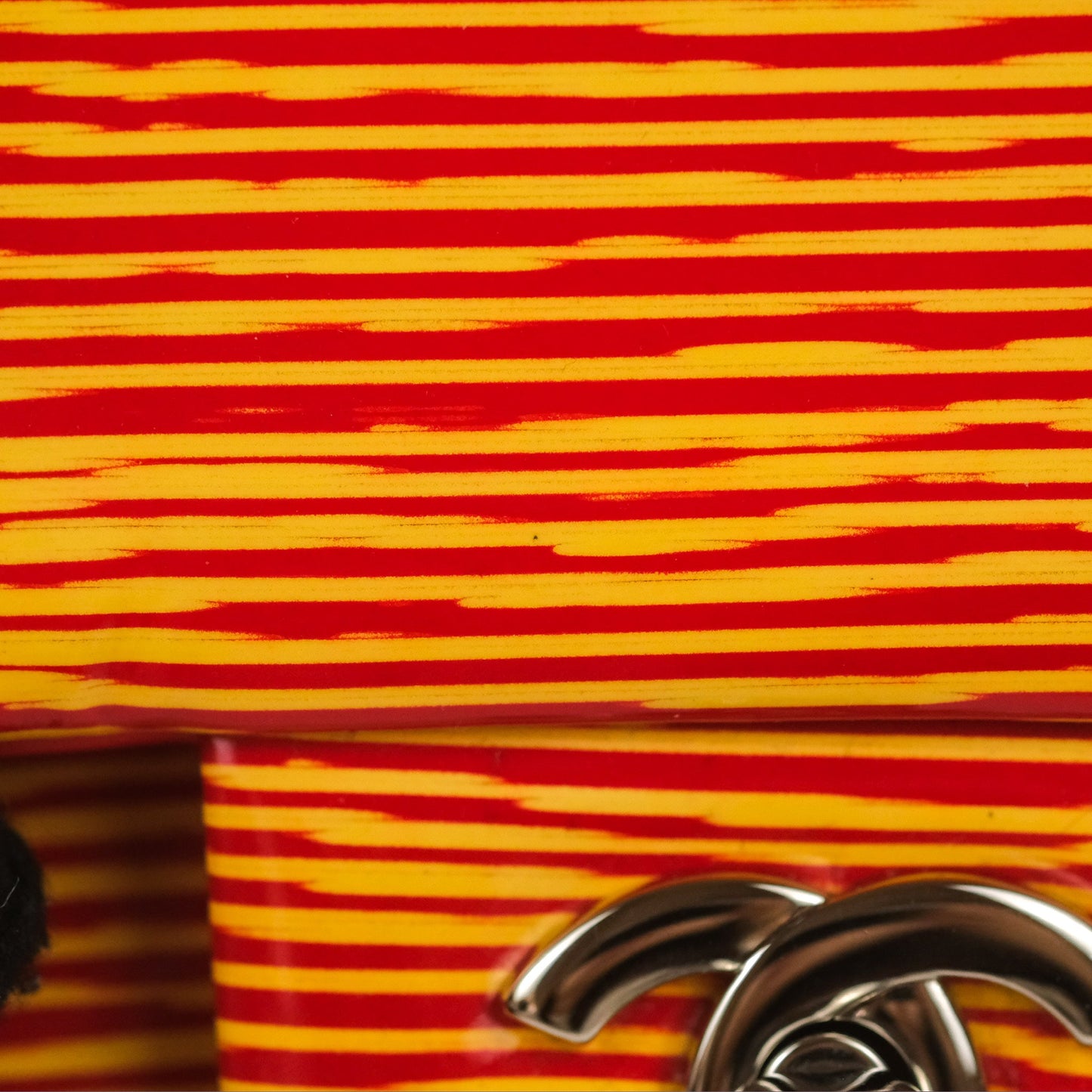 Chanel Mini Rectangular Flap Bag Orange Red Striped Patent Silver Hardware