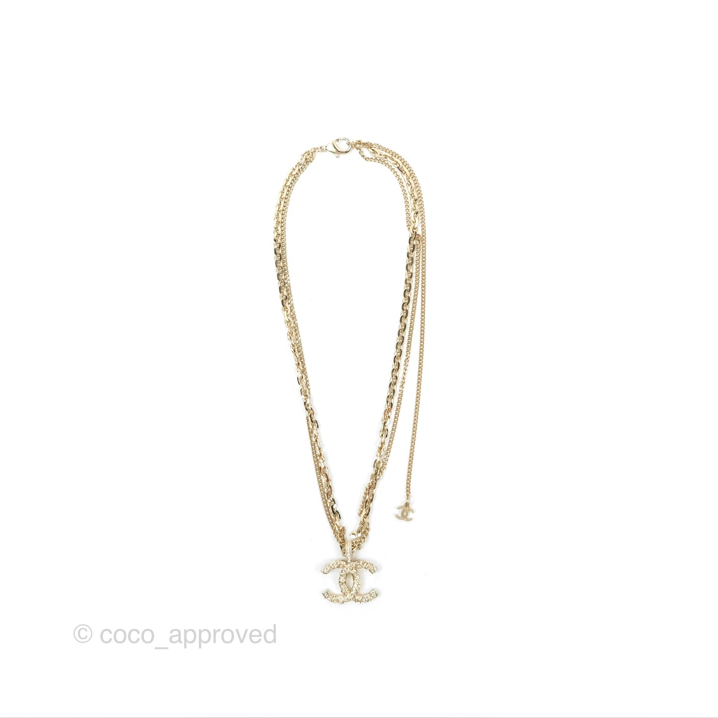 Chanel CC Crystal Necklace Gold Tone 21P