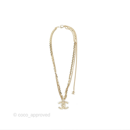 Chanel CC Crystal Necklace Gold Tone 21P