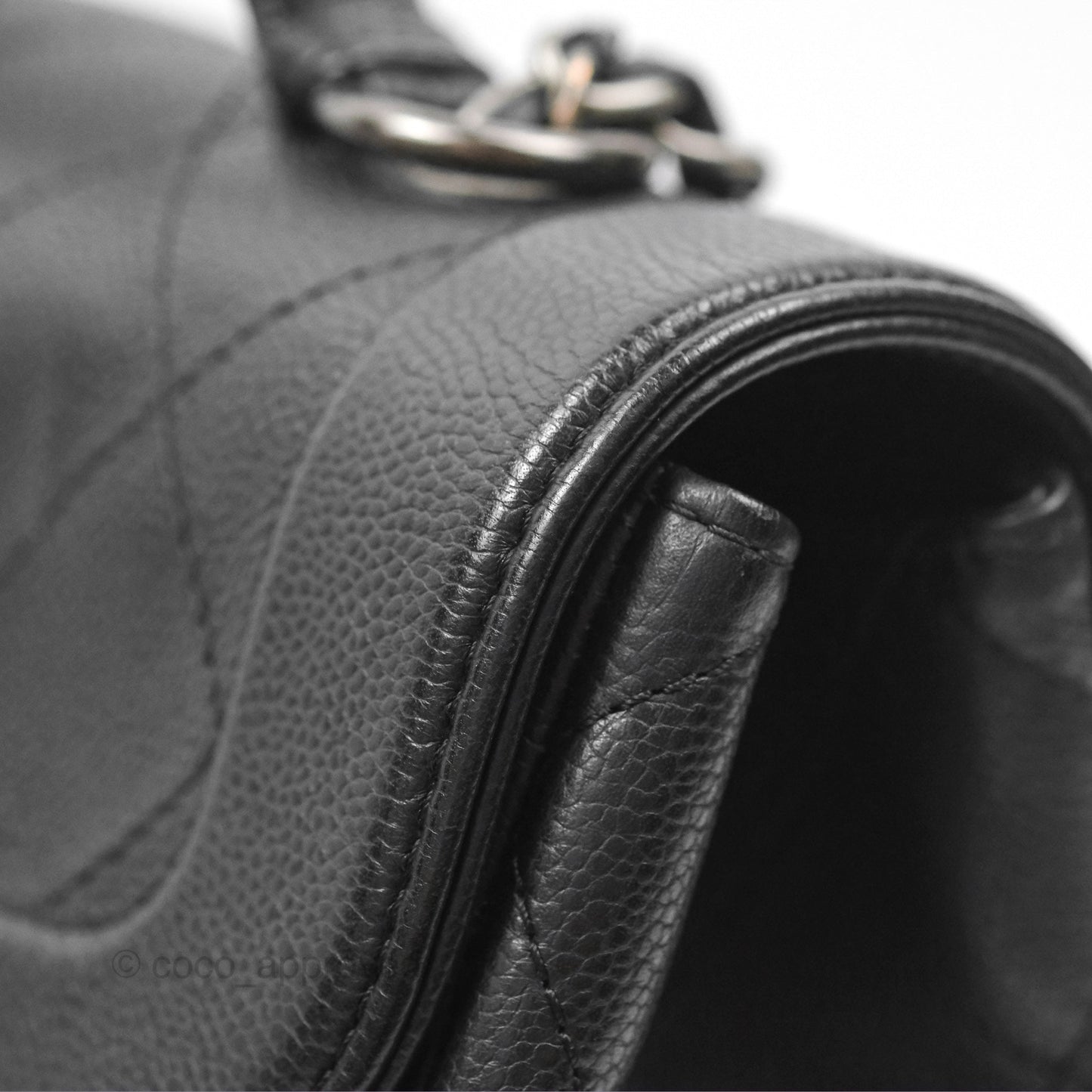 Chanel Top Handle Flap Bag Black Caviar Ruthenium Hardware