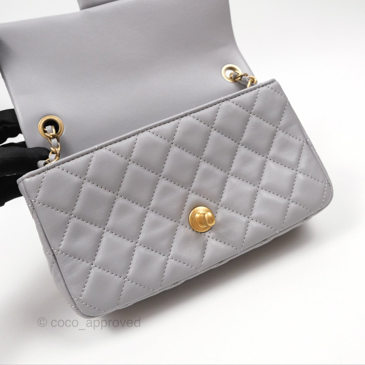 Chanel Mini Rectangular Pearl Crush Grey Lambskin Aged Gold Hardware