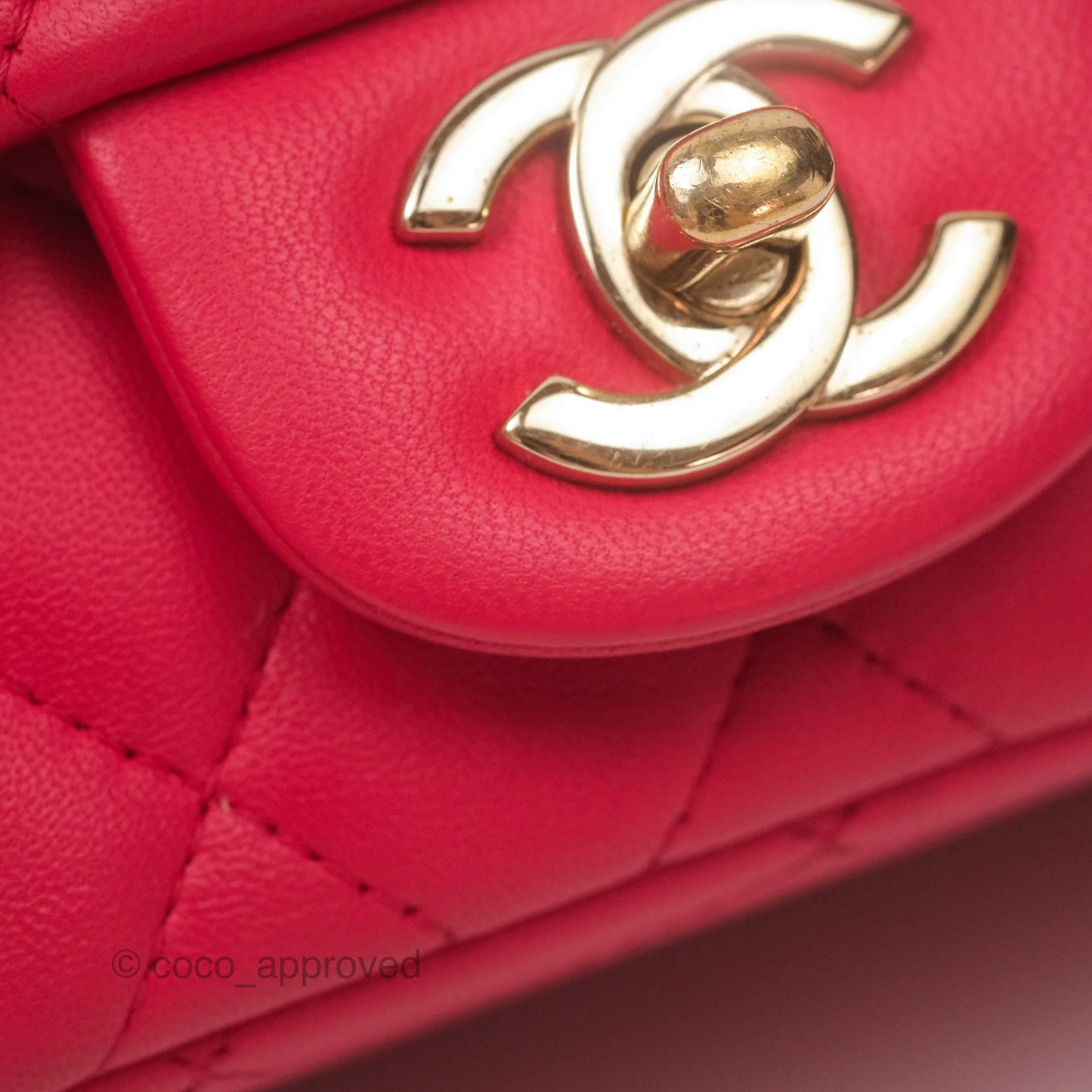 Chanel Mini Square Quilted Red Lambskin Gold Hardware