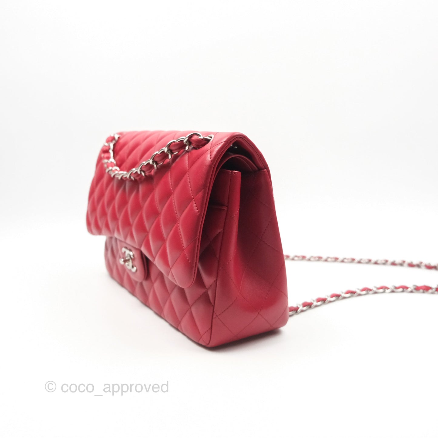 Chanel Jumbo Double Flap Red Lambskin Silver Hardware