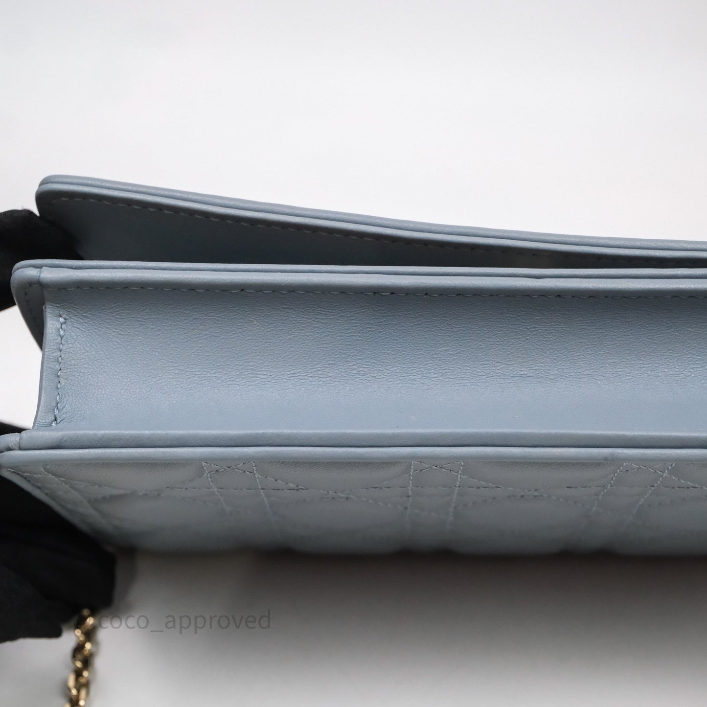 Christian Dior Lady Dior Pouch with Chain Blue Grey Cannage Lambskin Gold Hardware