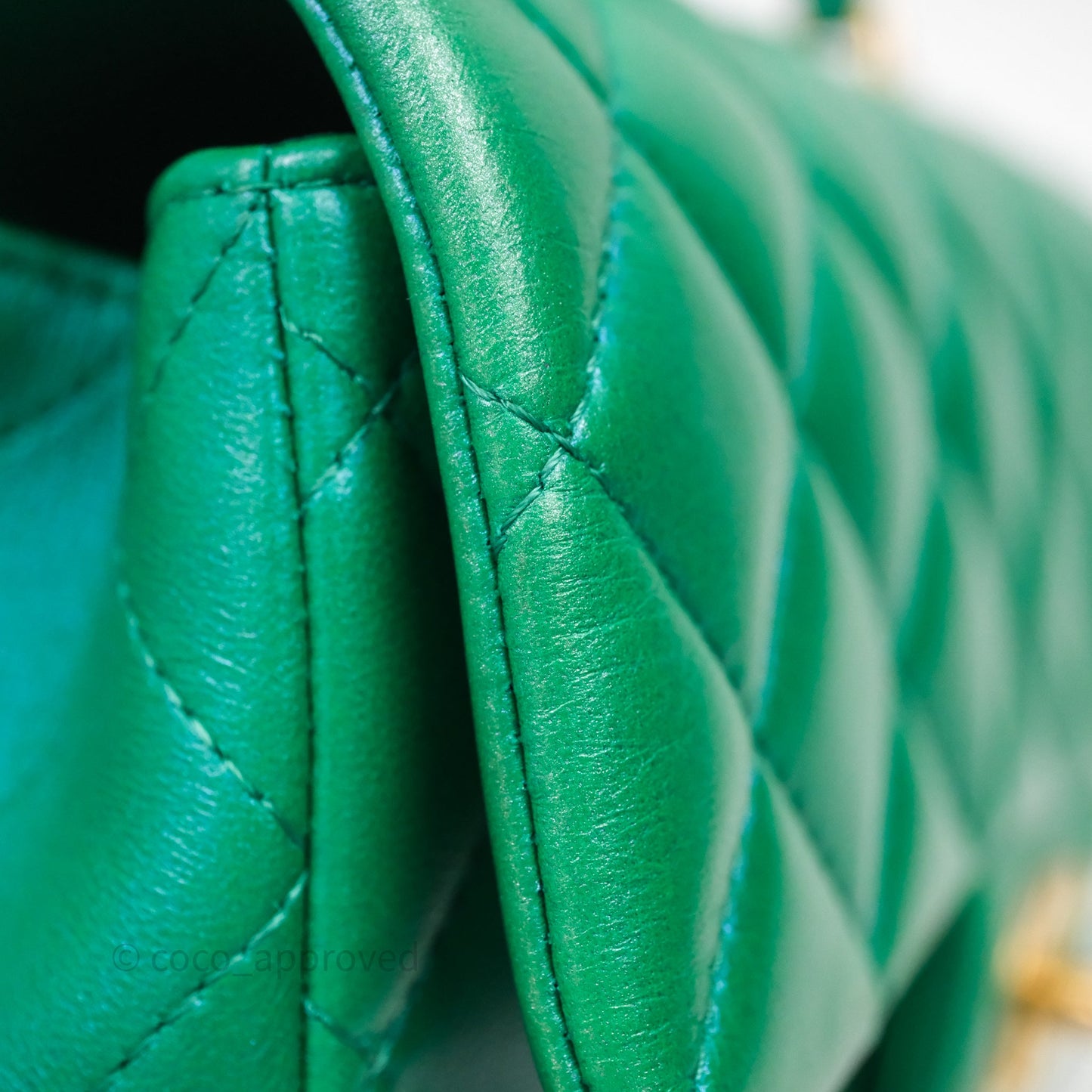 Chanel Top Handle Mini Rectangular Flap Bag Iridescent Green Lambskin Aged Gold Hardware