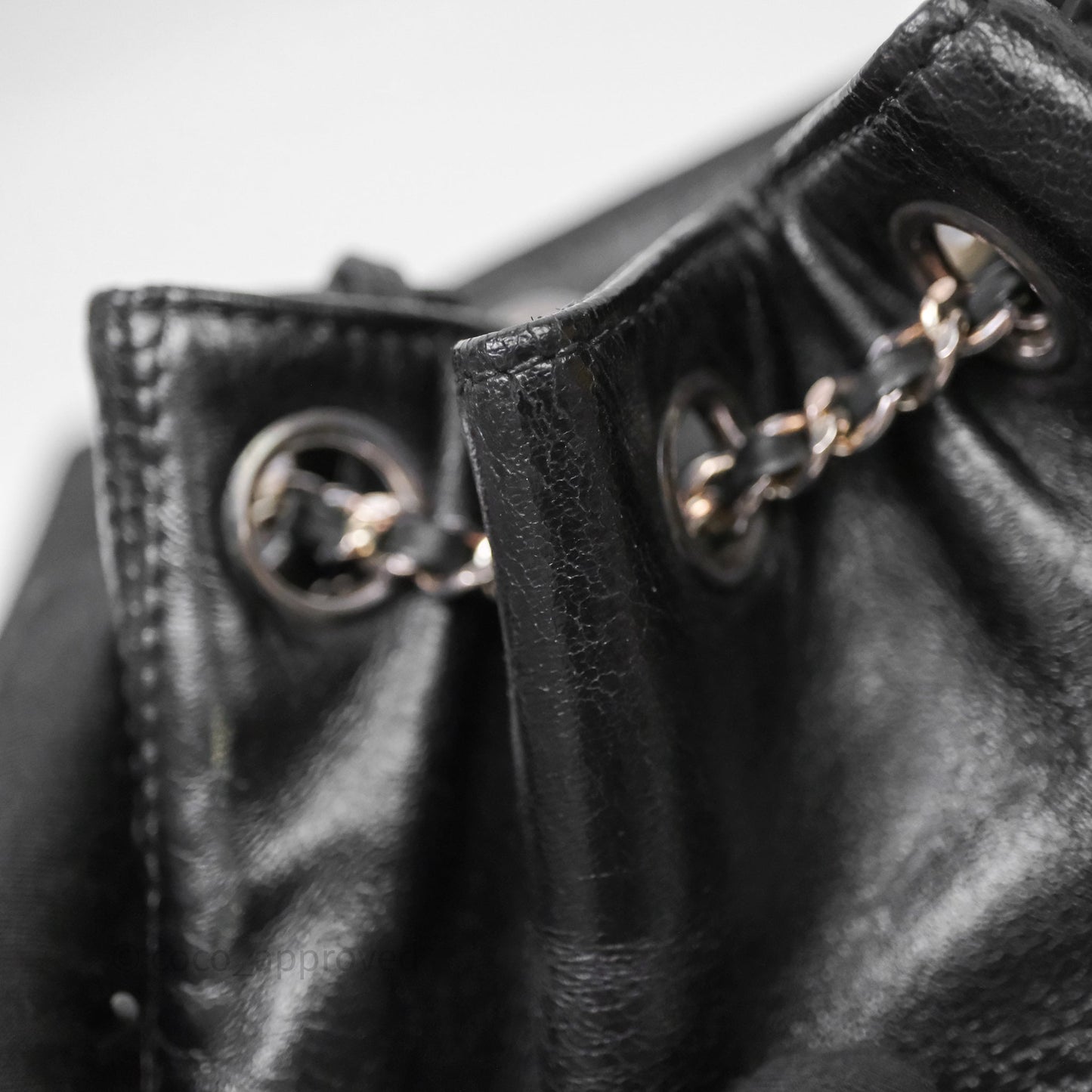 Chanel Vintage CC Drawstring Bag Black Calfskin Silver Hardware