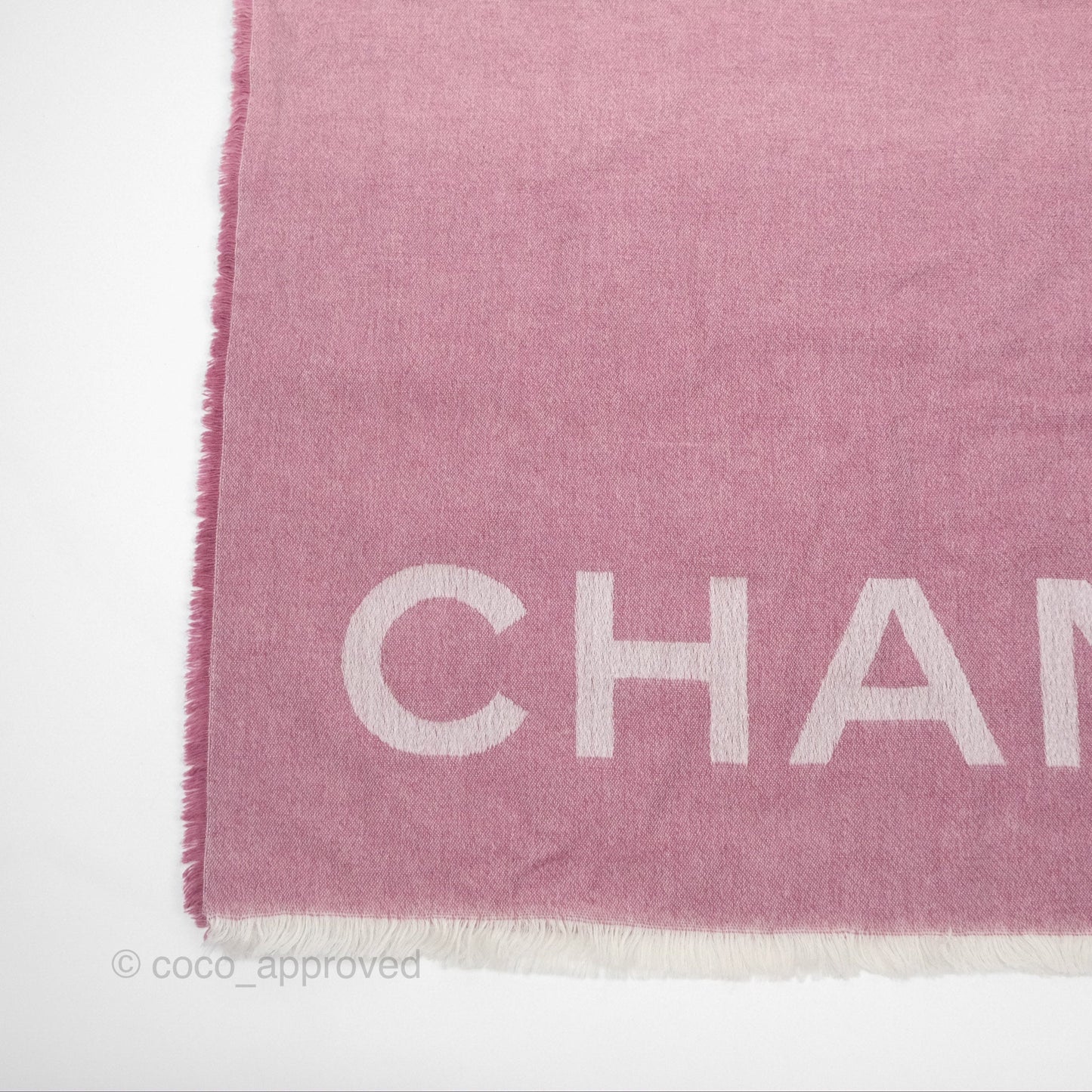 Chanel Logo CC Cashmere Fringe Scarf Pink