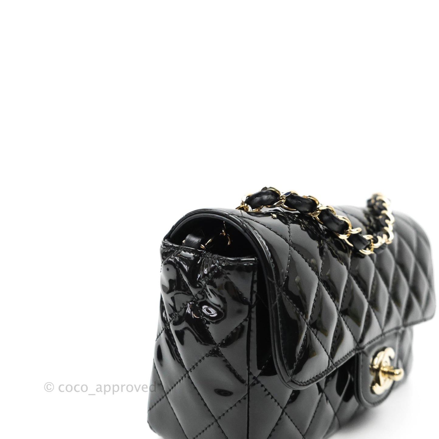 Chanel Quilted Mini Rectangular Black Patent Gold Hardware