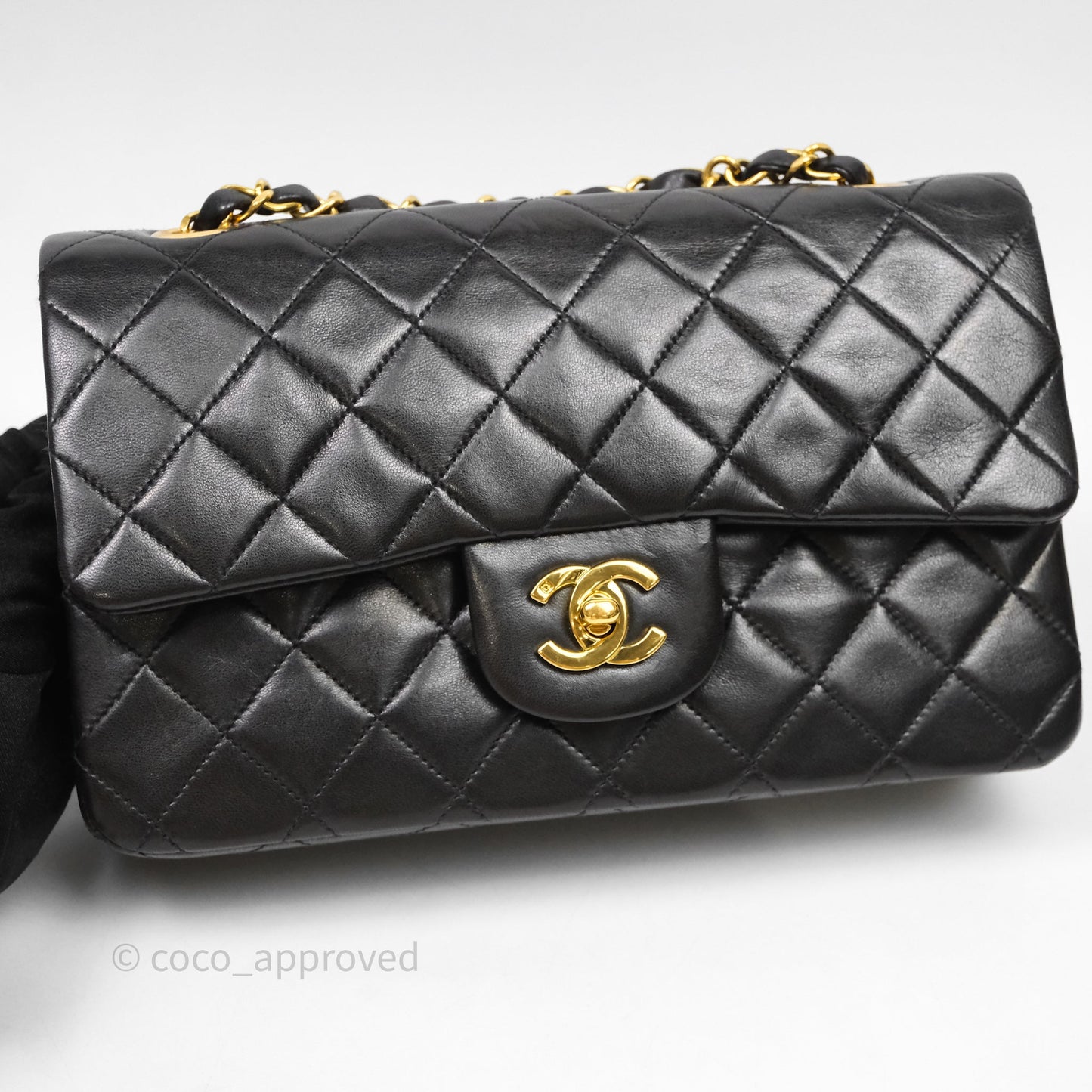 Chanel Vintage Classic Small Flap Bag Black Lambskin 24K Gold Hardware