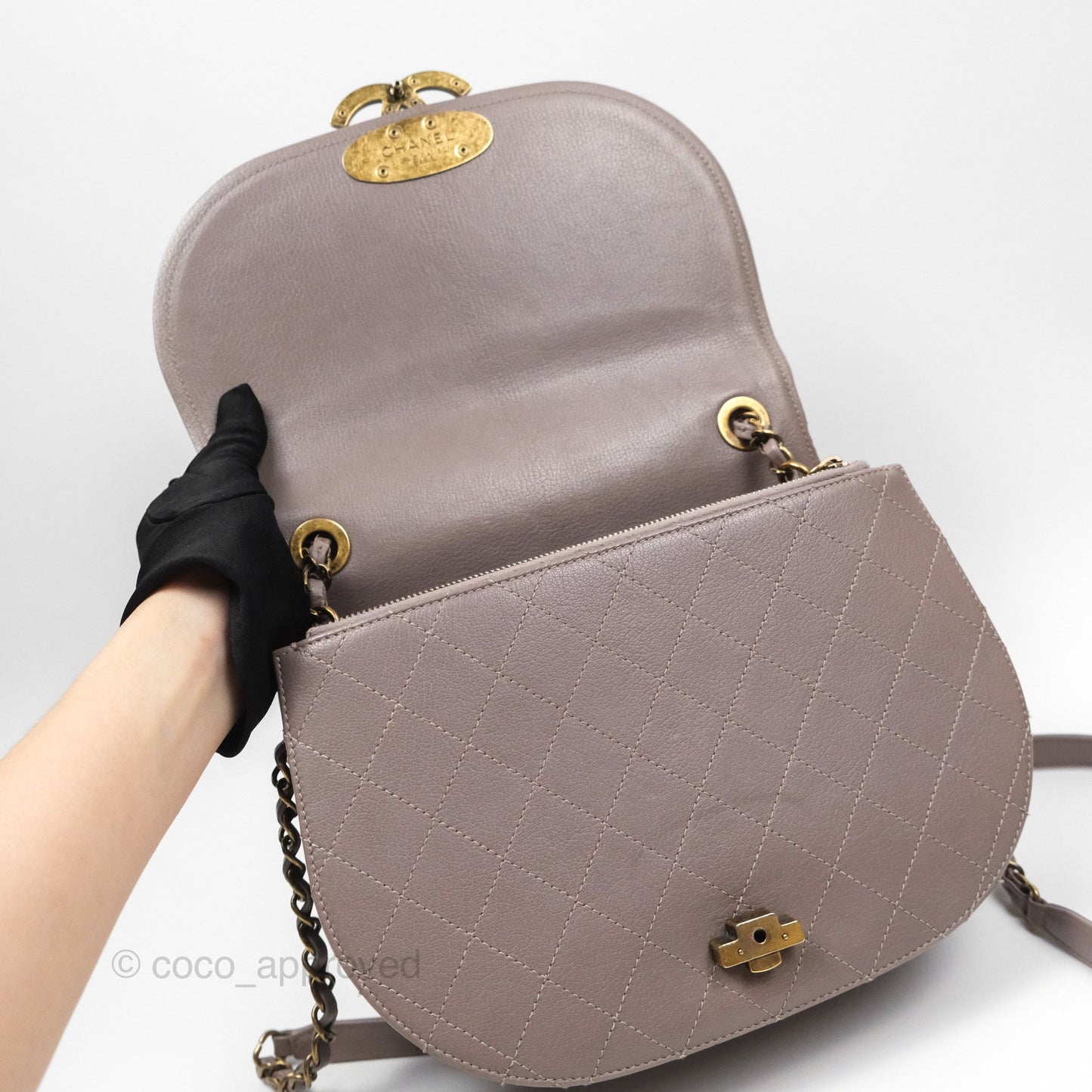 Chanel Coco Curve Flap Burnished Lilac Grey Calfskin Goatskin Antique Gold Hardware