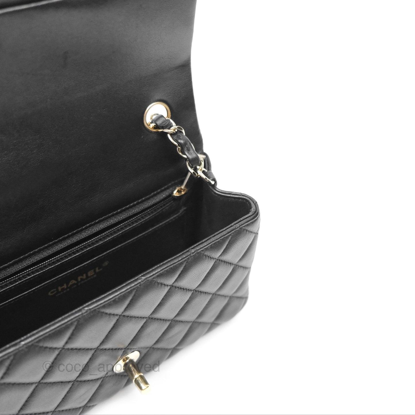 Chanel Mini Rectangular Quilted Black Lambskin Gold Hardware