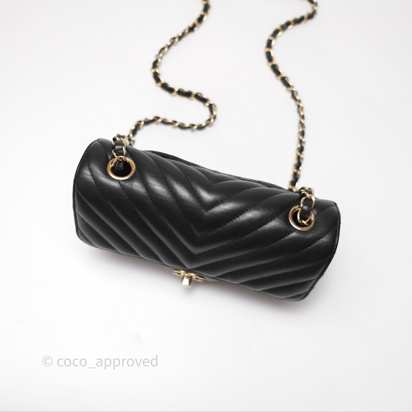 Chanel Mini Rectangular Chevron Black Lambskin Gold Hardware