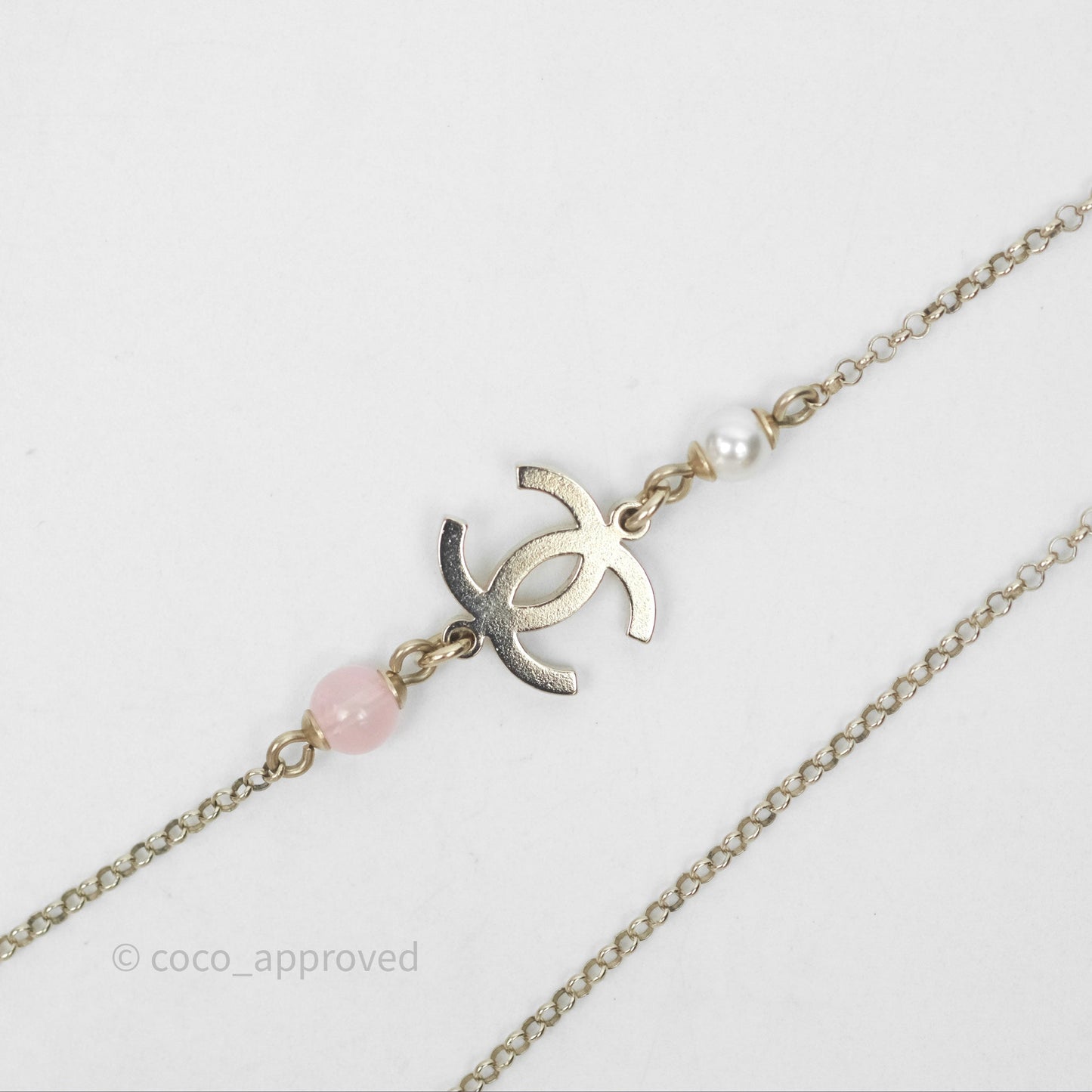 Chanel Crystal CC Pearl Heart Pendant Necklace Gold Tone 21B