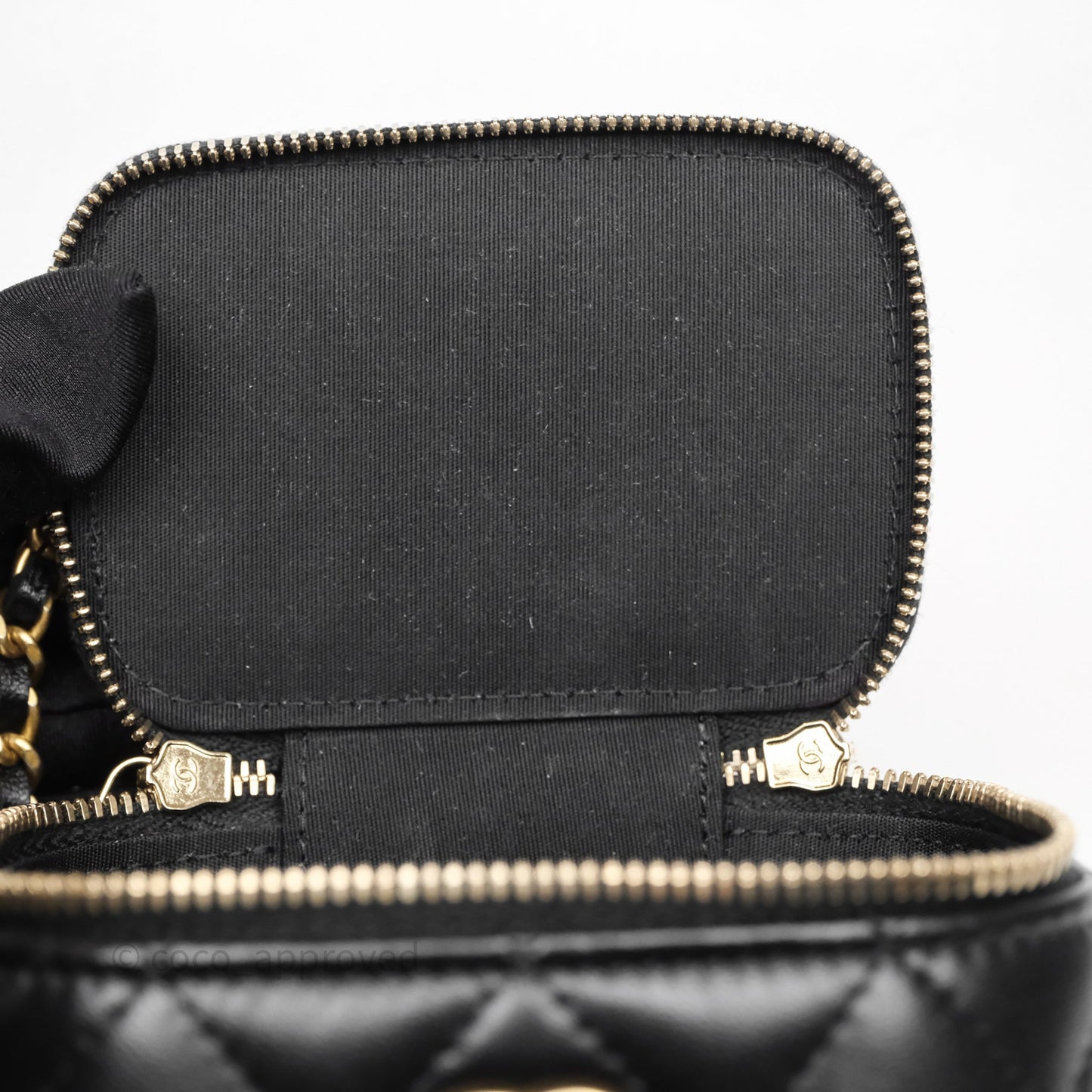 Chanel Mini Top Handle Vanity With Chain Black Lambskin Aged Gold Hardware