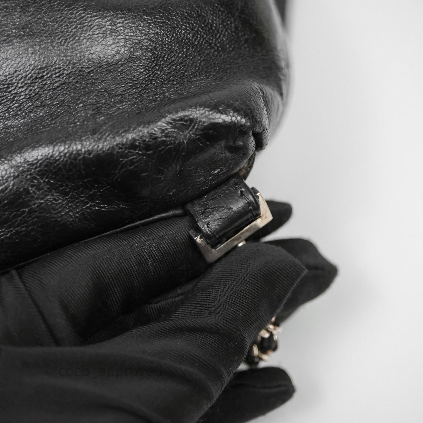 Chanel Vintage CC Drawstring Bag Black Calfskin Silver Hardware