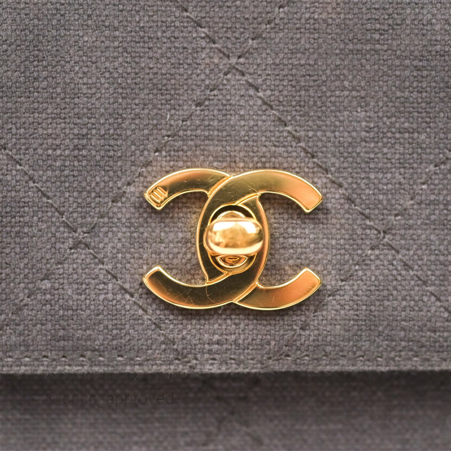 Chanel Vintage CC Lock Flap Shoulder Bag Grey Canvas 24K Gold Hardware