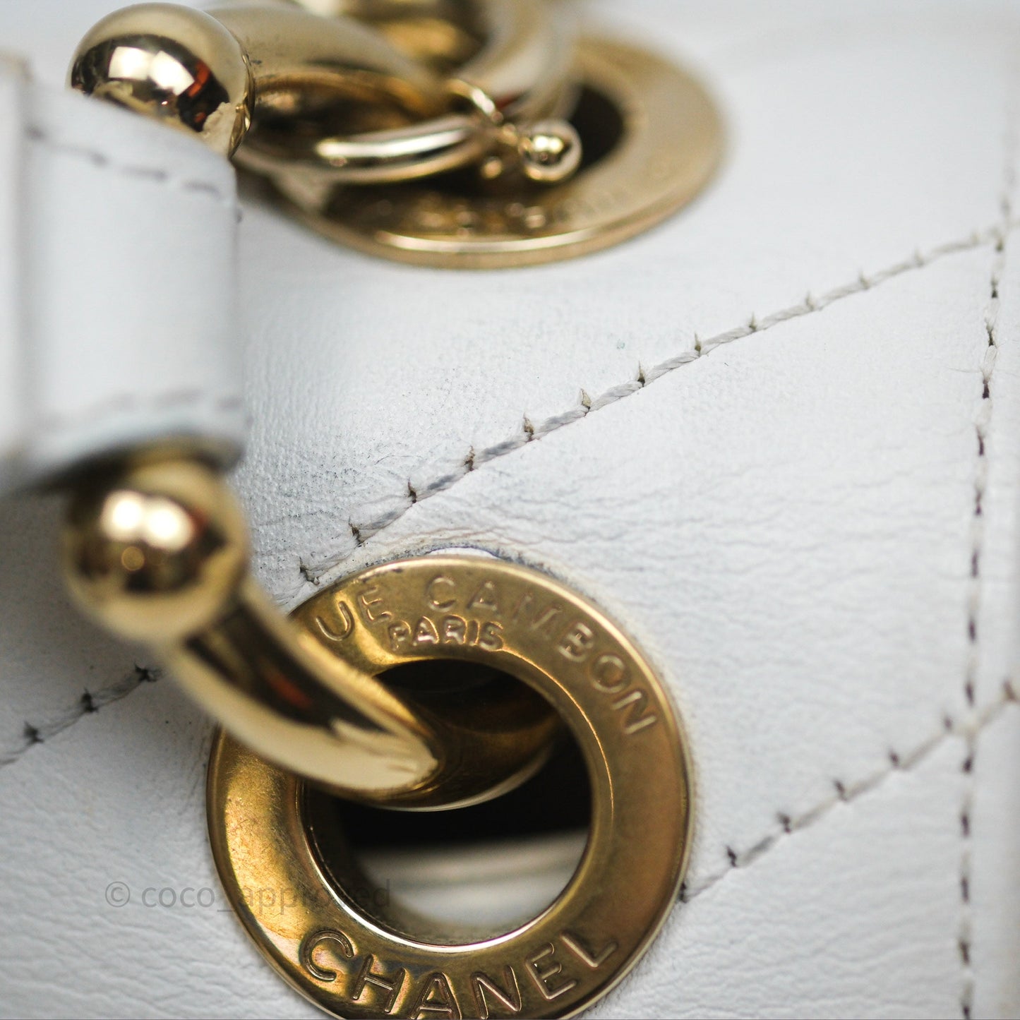 Chanel Small Chevron Chic Top Handle Flap White Calfskin Gold Hardware