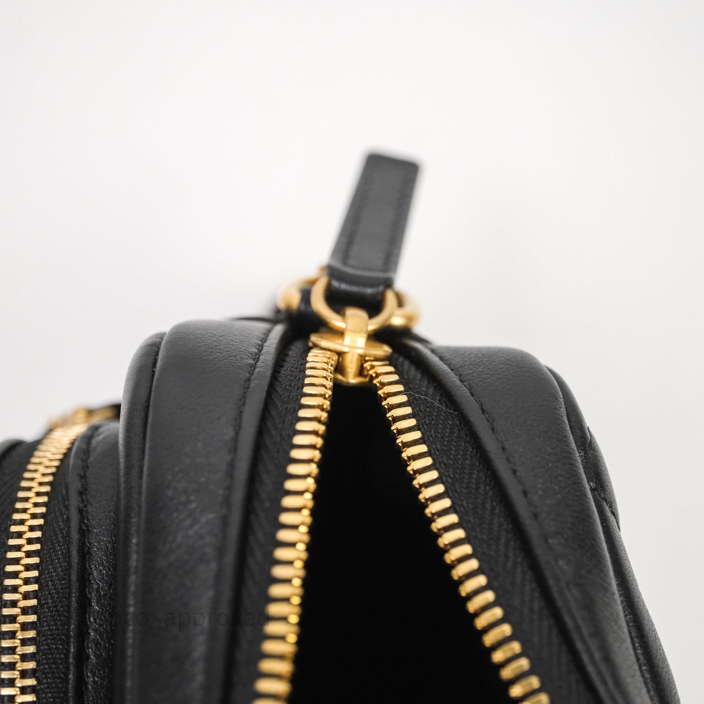Chanel Small Camera Case Quilted Black Calfskin Aged Gold Hardware 22C