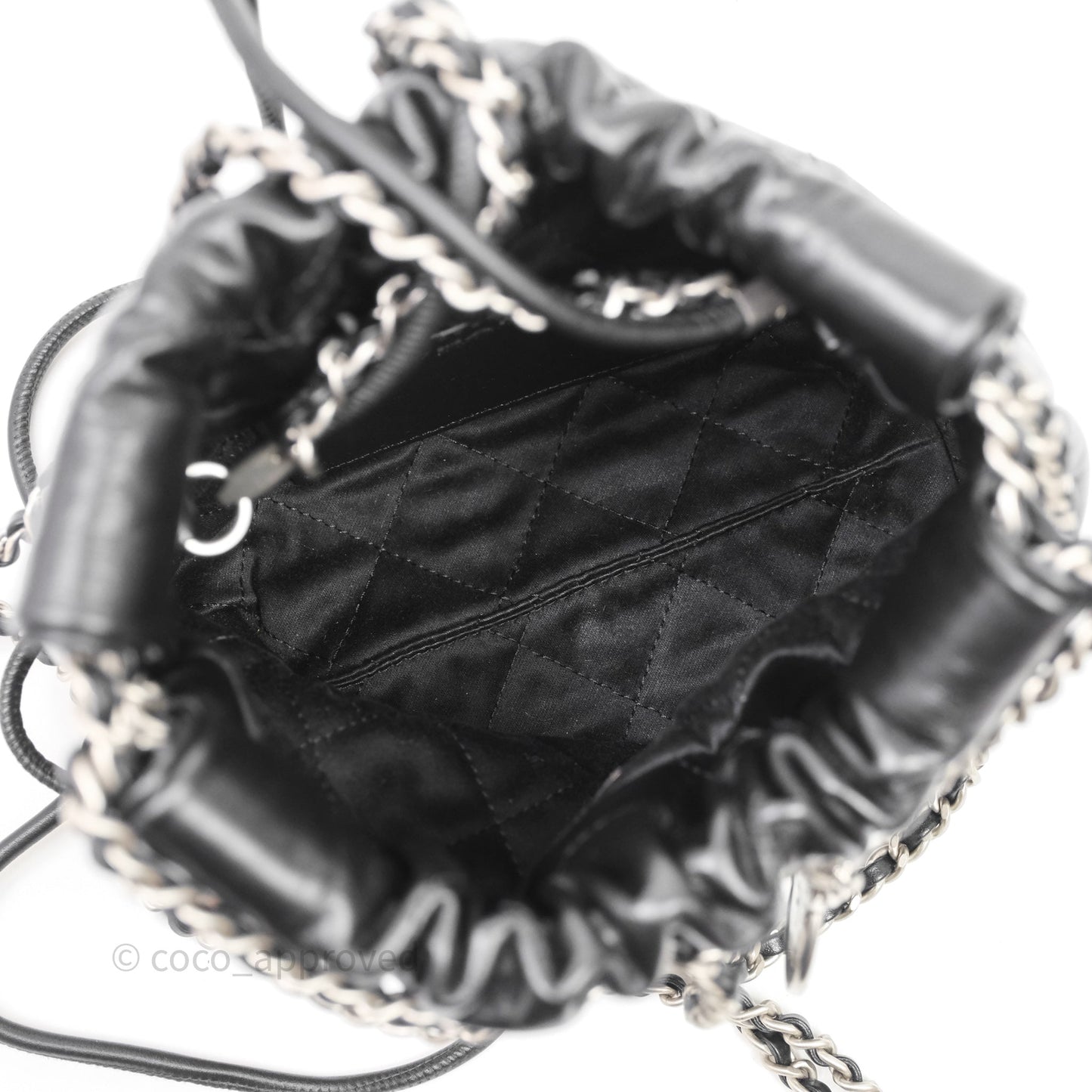 Chanel 22 Mini Bag Black Shiny Crumpled Calfskin Matte Silver Hardware