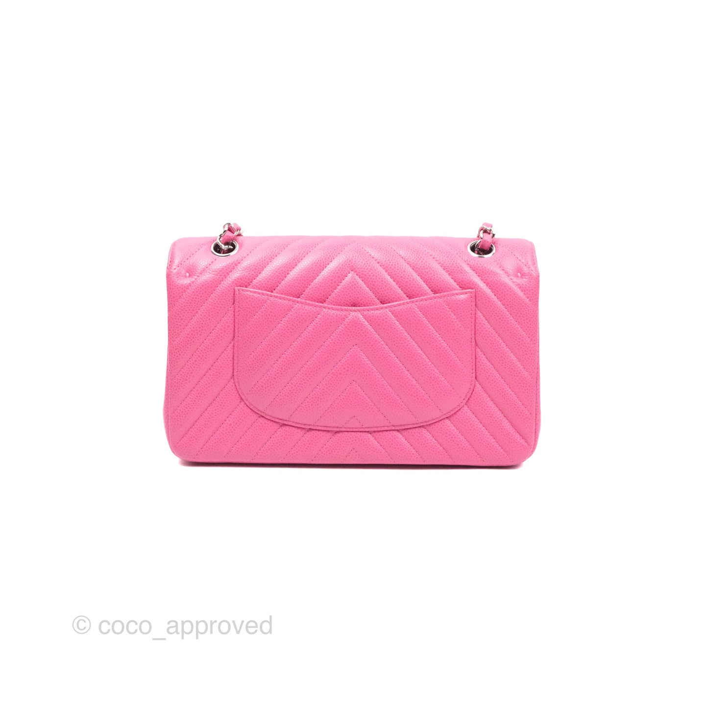 Chanel Medium Classic Flap Chevron Pink Caviar Silver Hardware