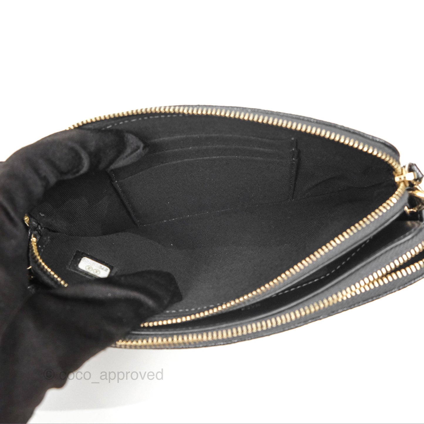 Chanel Quilted Zip Clutch With Chain Iridescent Dark Grey Caviar Gold Hardware