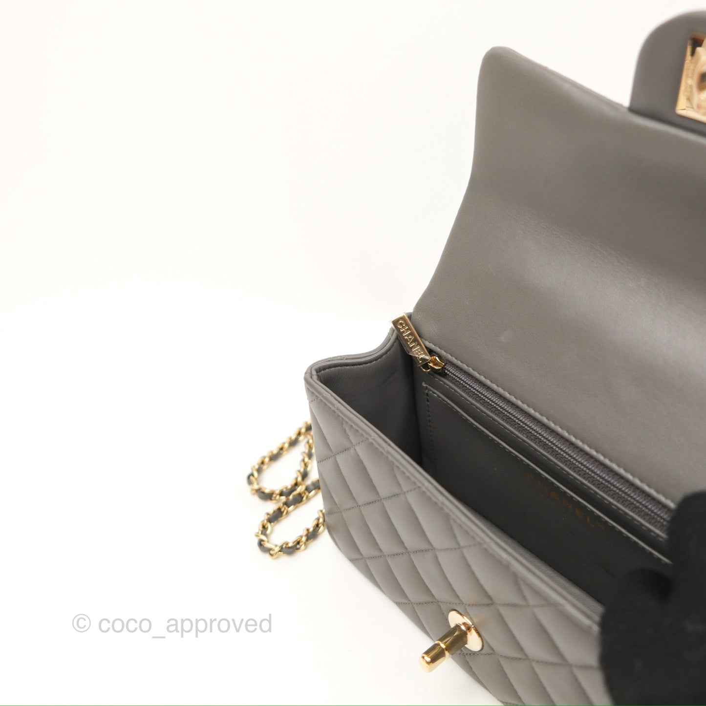 Chanel Top Handle Mini Rectangular Flap Bag Grey Lambskin Gold Hardware
