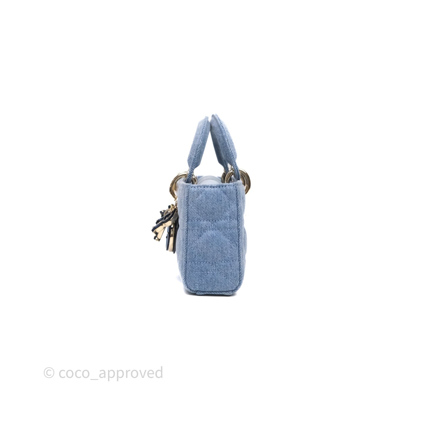 Christian Dior Small Lady D-Joy Bag Washed Blue Denim Cannage Gold Hardware
