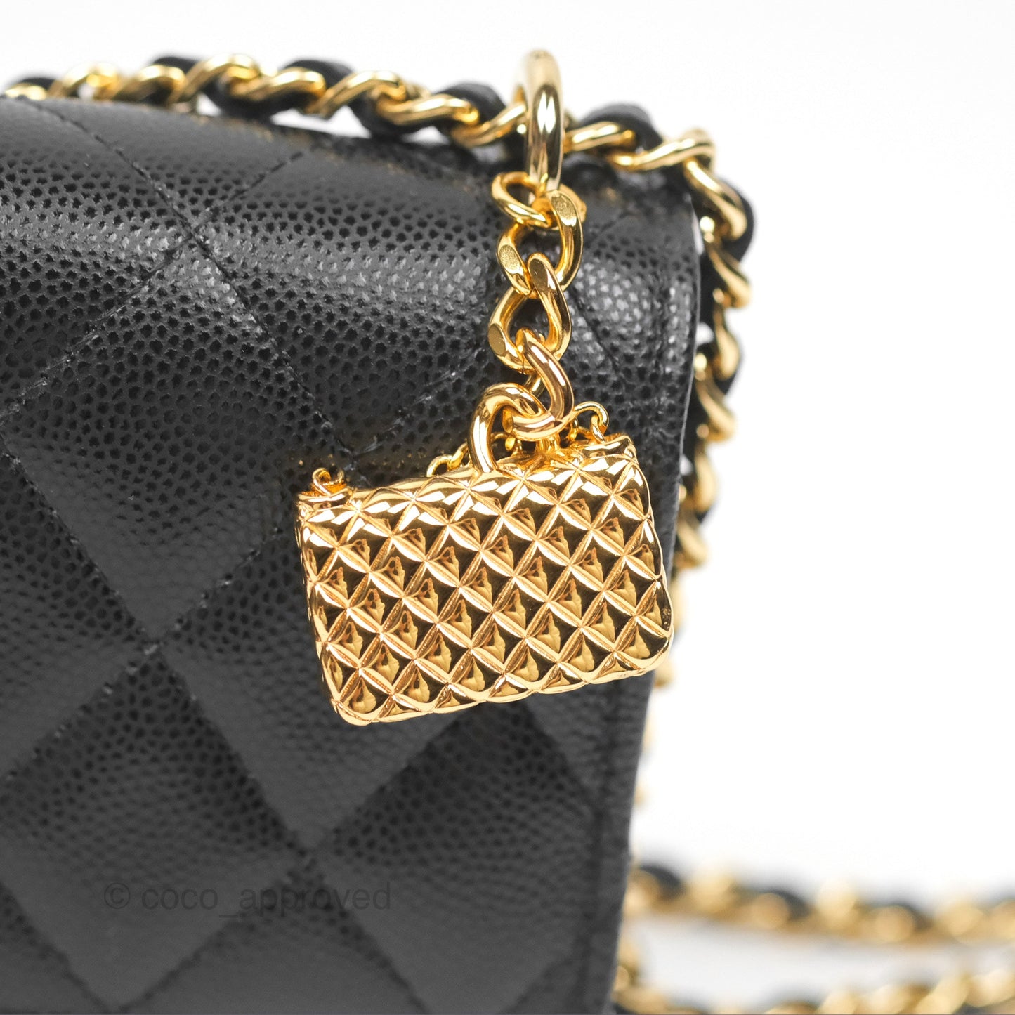 Chanel Mini WOC Bag Charm Black Caviar Gold Hardware