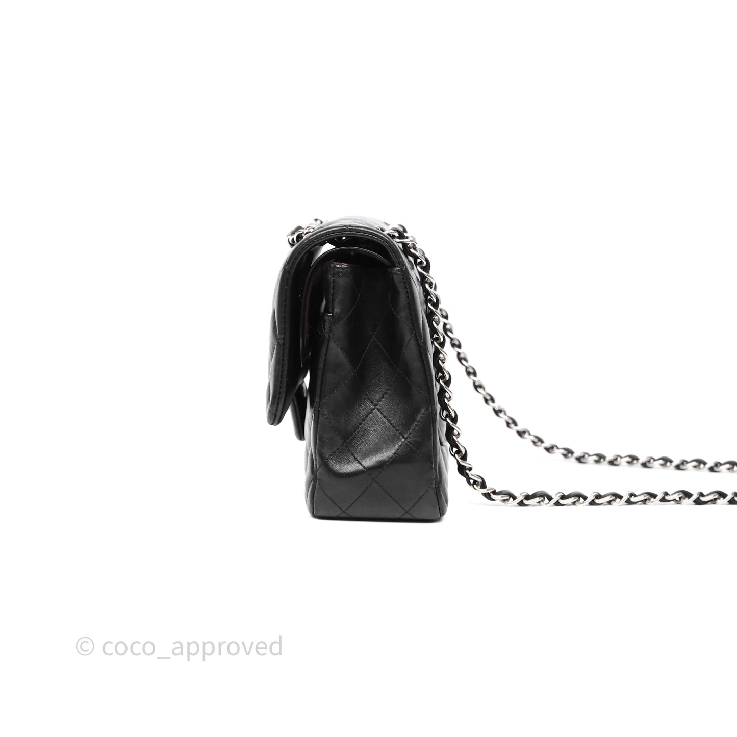 Chanel Classic M/L Medium Flap Quilted Black Lambskin Silver Hardware