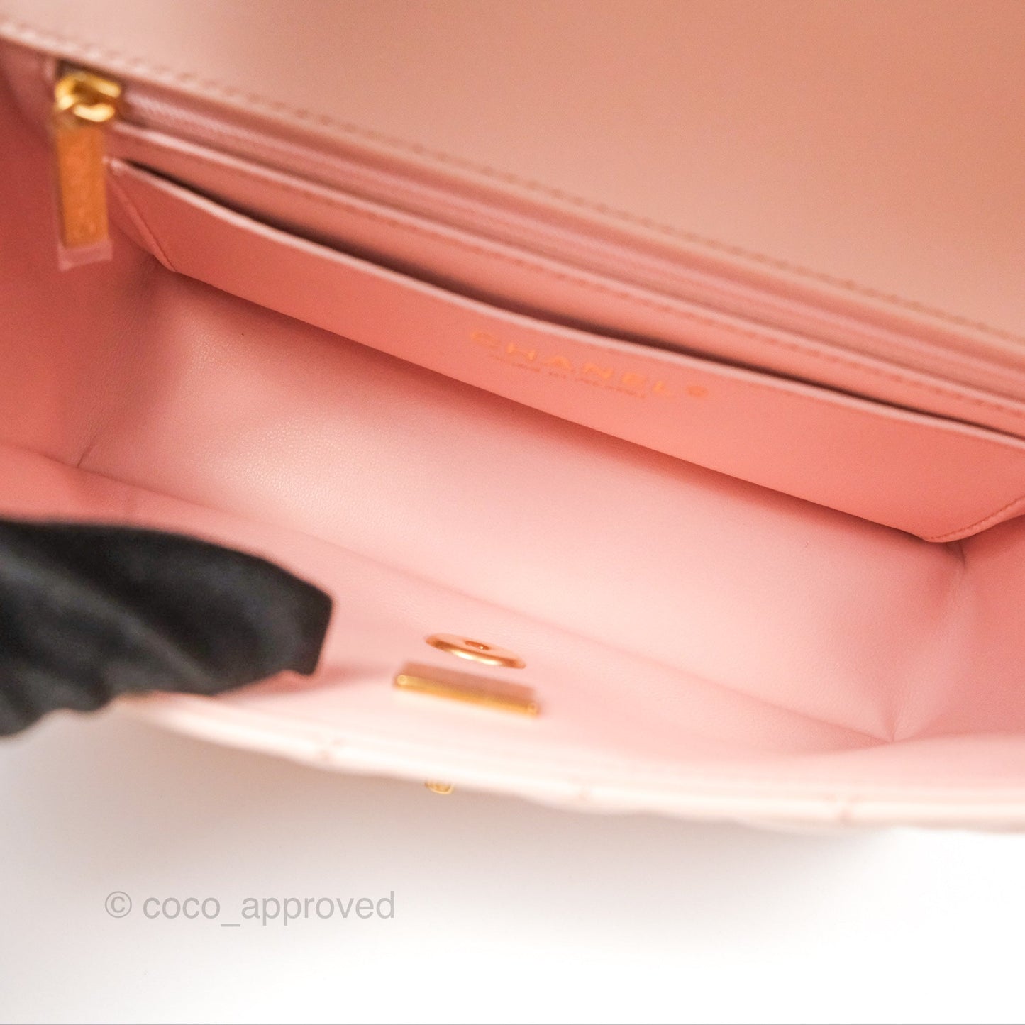 Chanel Top Handle Mini Rectangular Flap Bag Light Pink Lambskin Aged Gold Hardware