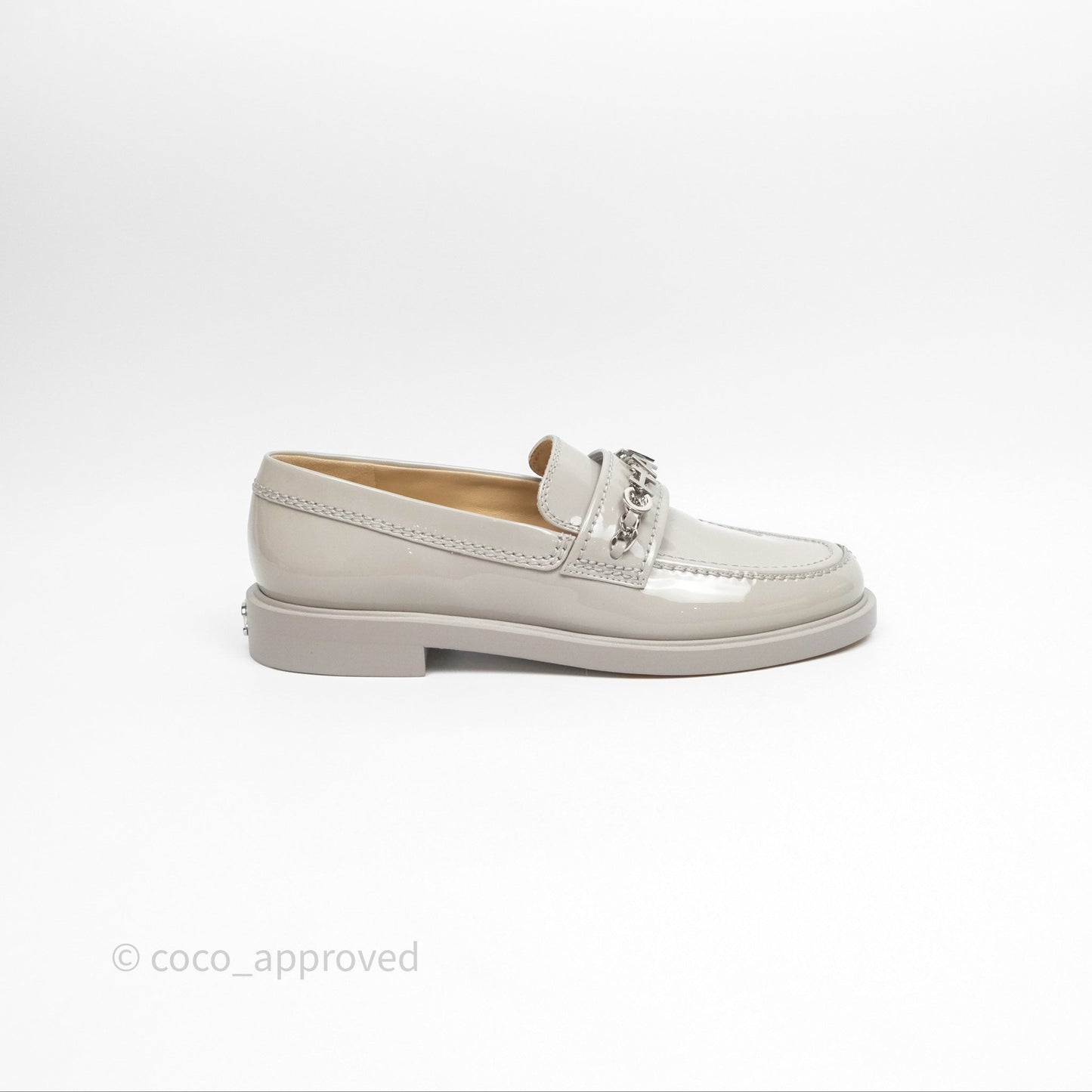 Chanel Patent Calfskin Light Grey Loafers 23A Size 37