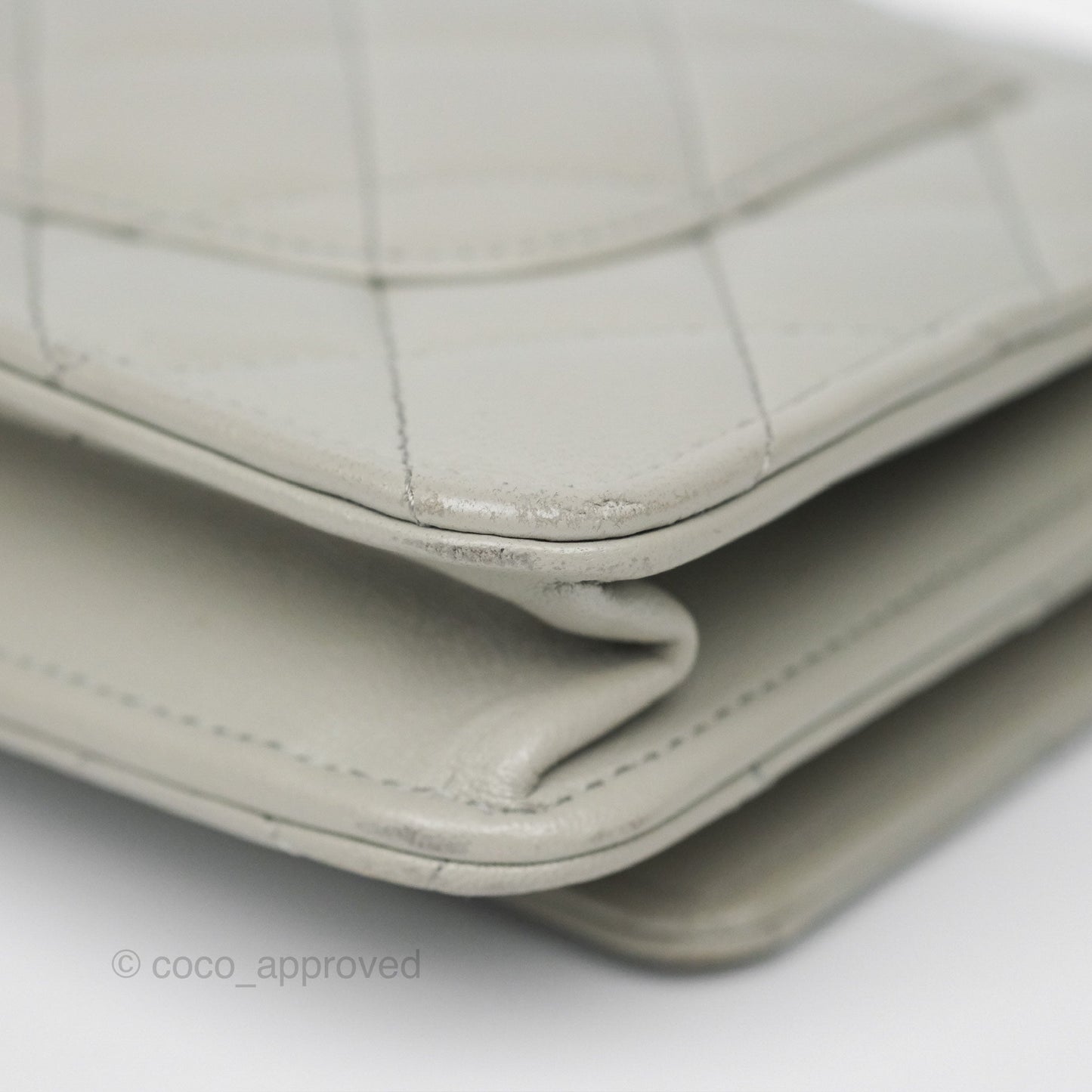 Chanel Classic Quilted Wallet on Chain WOC Light Grey Lambskin Gold Hardware