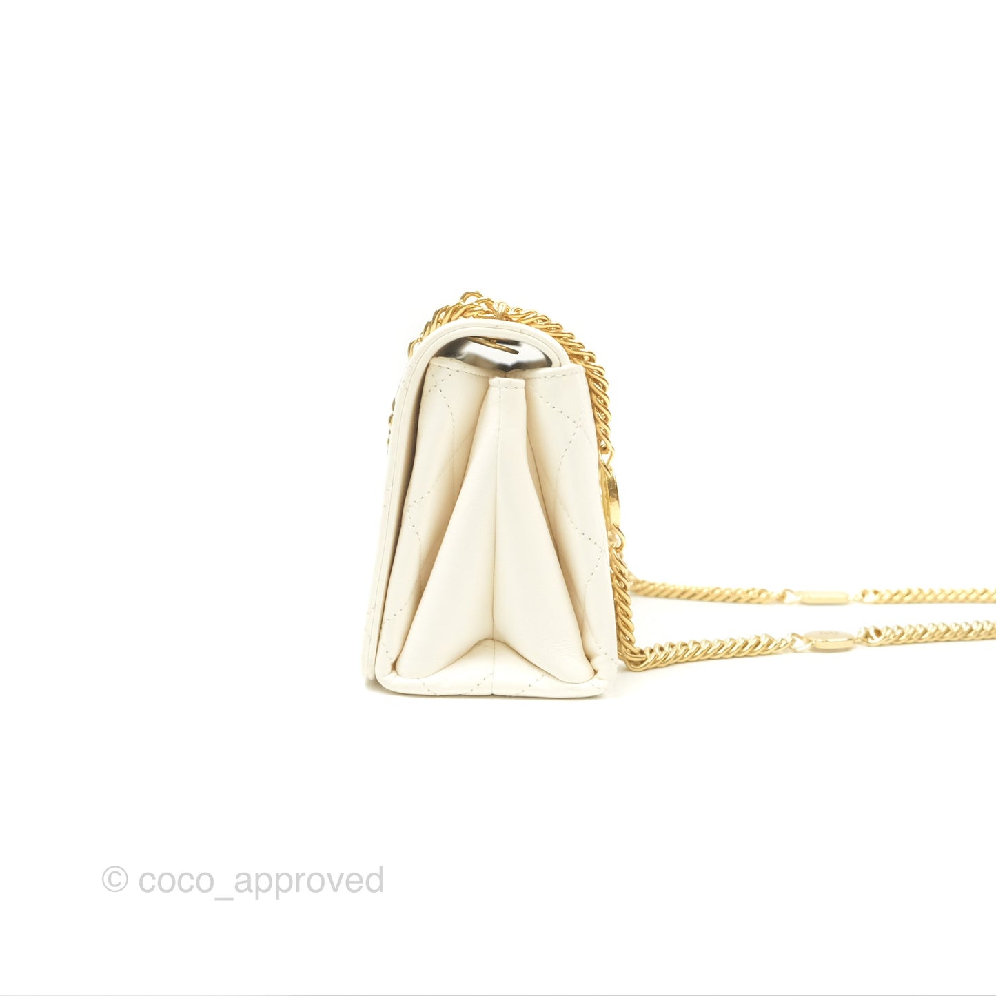 Chanel Mini Flap Bag with Enamel Charm Chain White Lambskin Gold Hardware