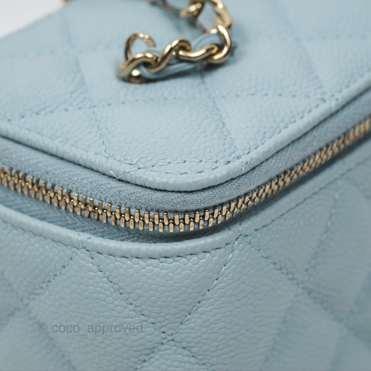 Chanel Vanity with CC Chain Light Blue Caviar Gold Hardware