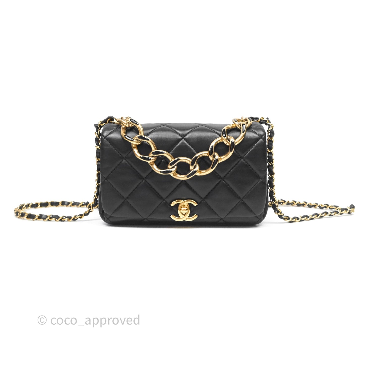 Chanel Quilted Color Match Chain Flap Black Lambskin Gold Hardware