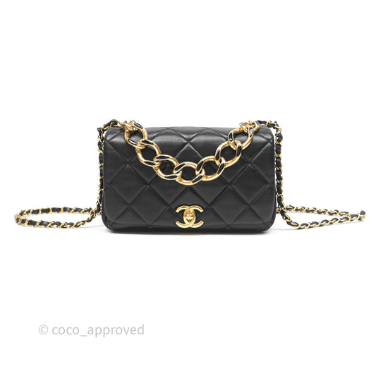 Chanel Quilted Color Match Chain Flap Black Lambskin Gold Hardware