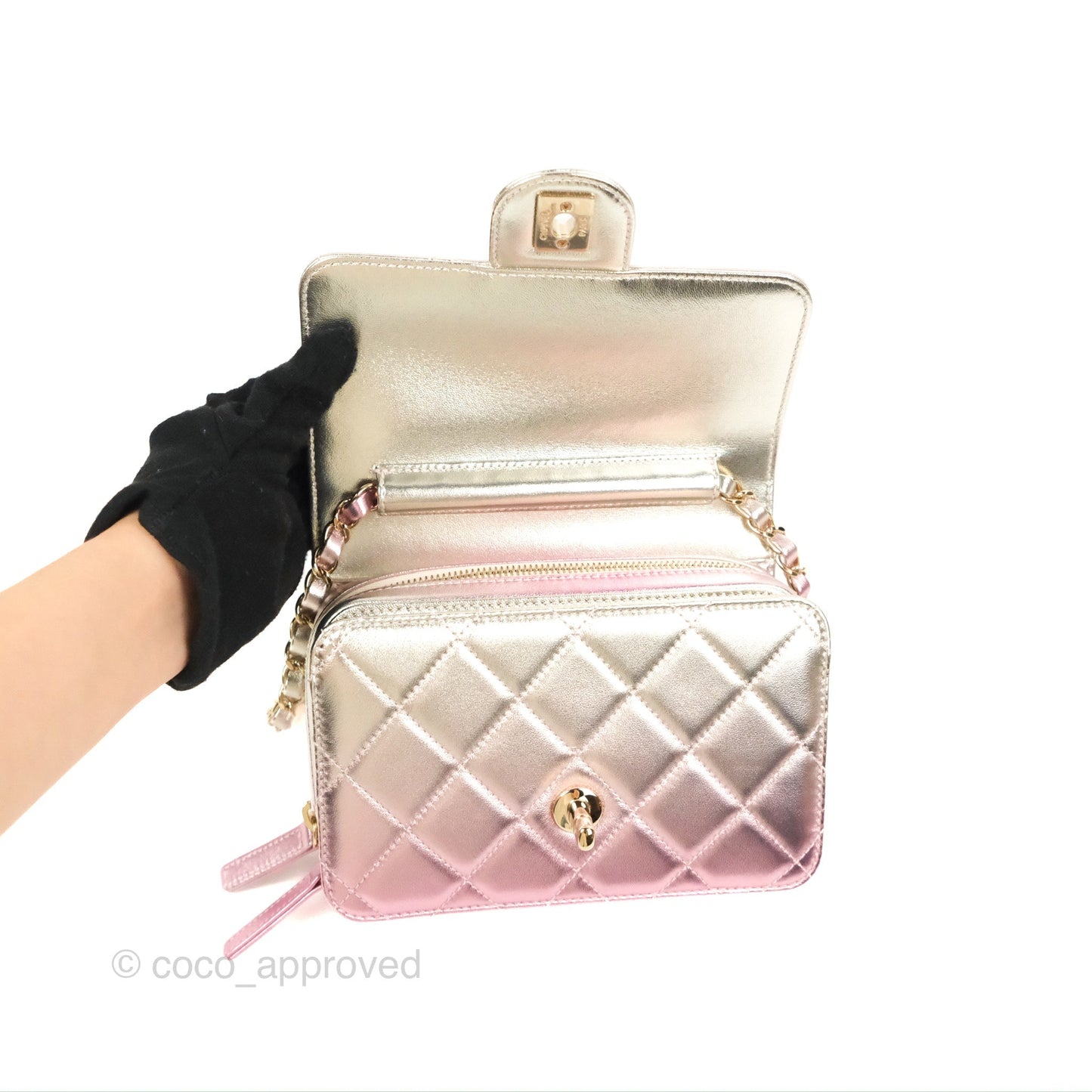 Chanel Mini Flap Bag Metallic Gradient Pink/Silver Lambskin Gold Hardware