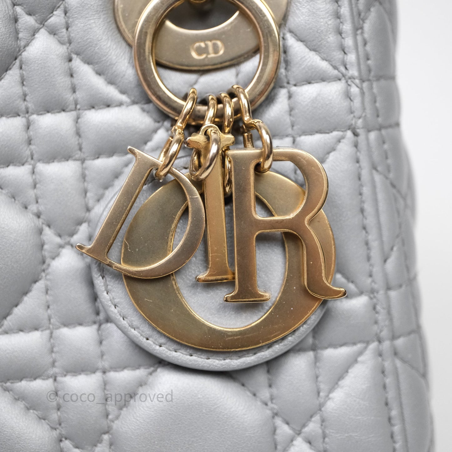 Christian Dior Mini Lady Dior Iridescent Grey Lambskin Cannage Gold Hardware