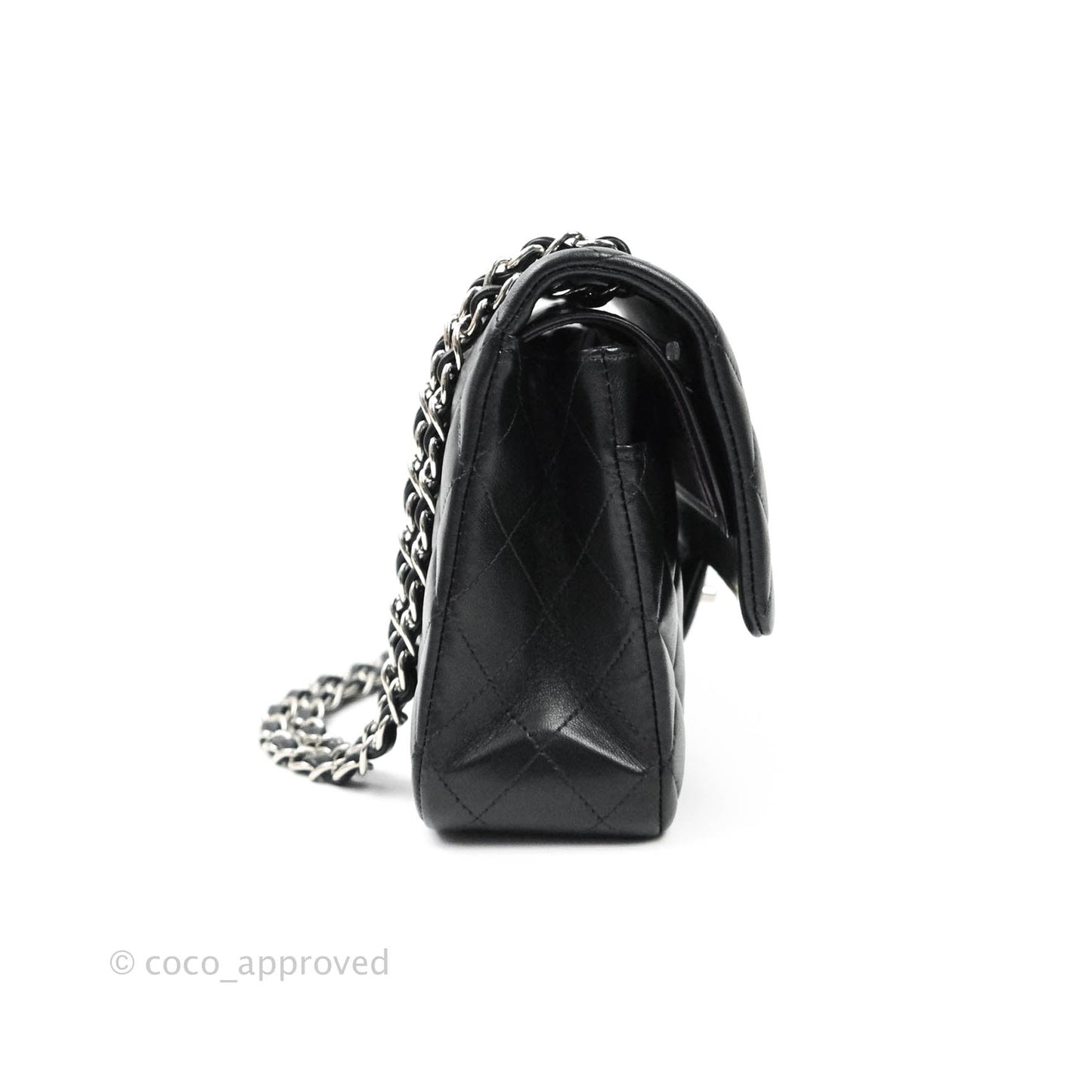 Chanel Classic M/L Medium Double Flap Bag Black Lambskin Silver Hardware