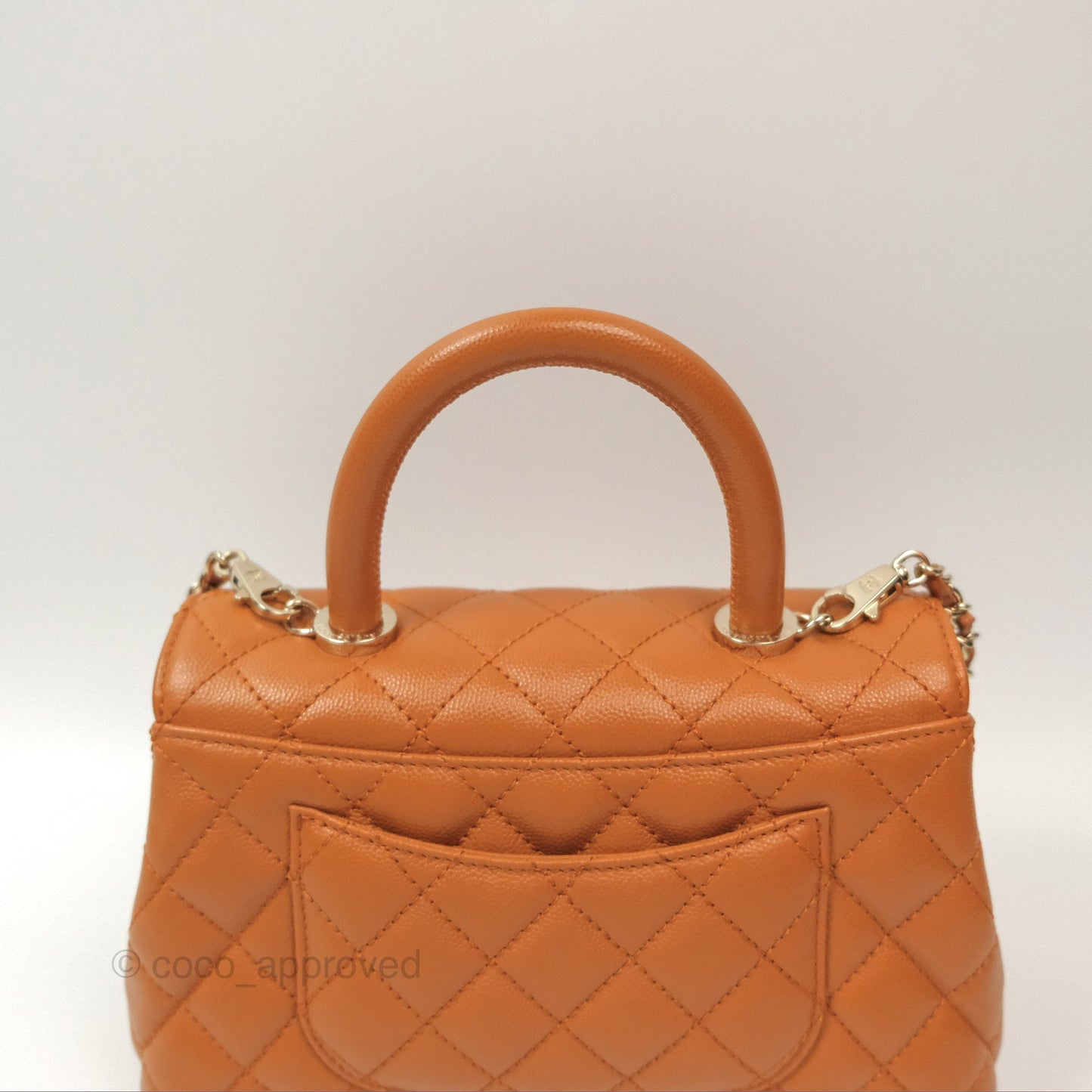 Chanel Small Coco Handle Quilted Caramel Caviar Gold Hardware 21A