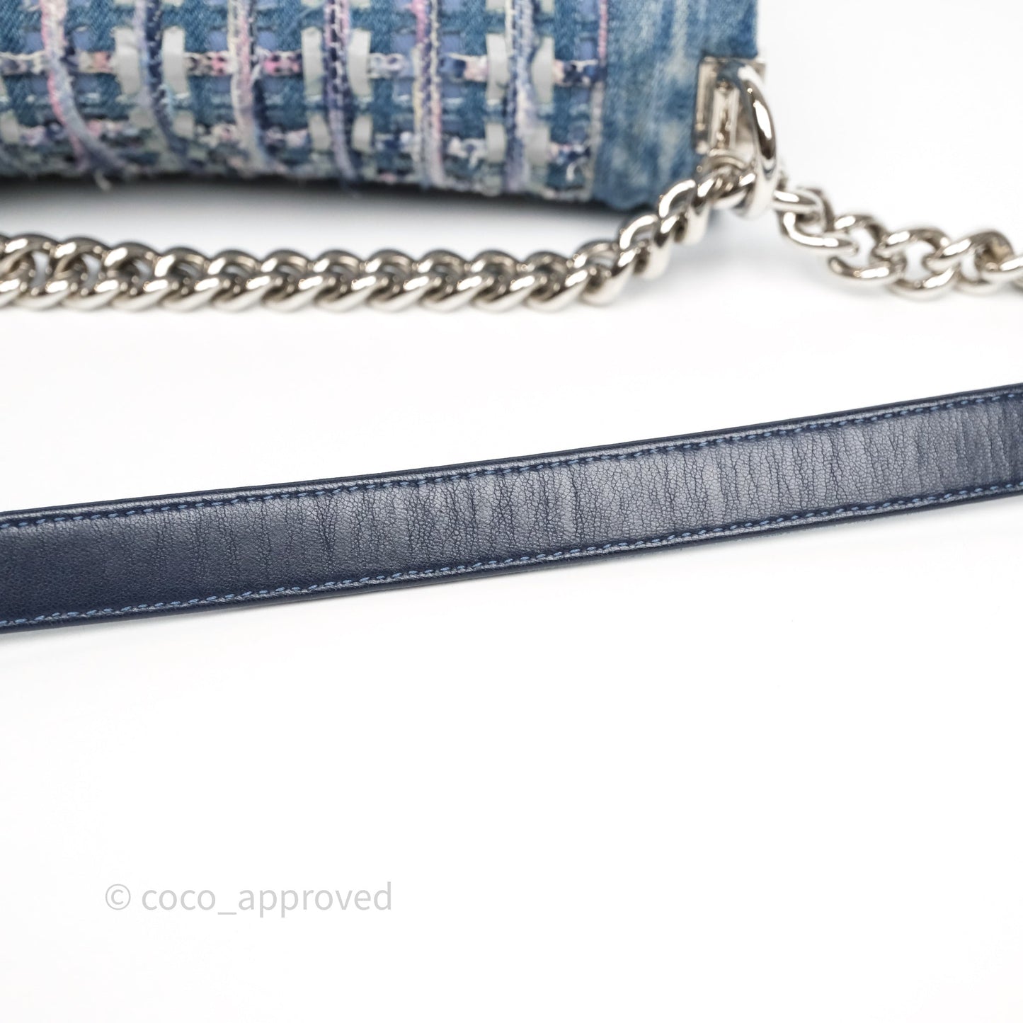 Chanel Medium Boy Blue Denim Tweed Silver Hardware