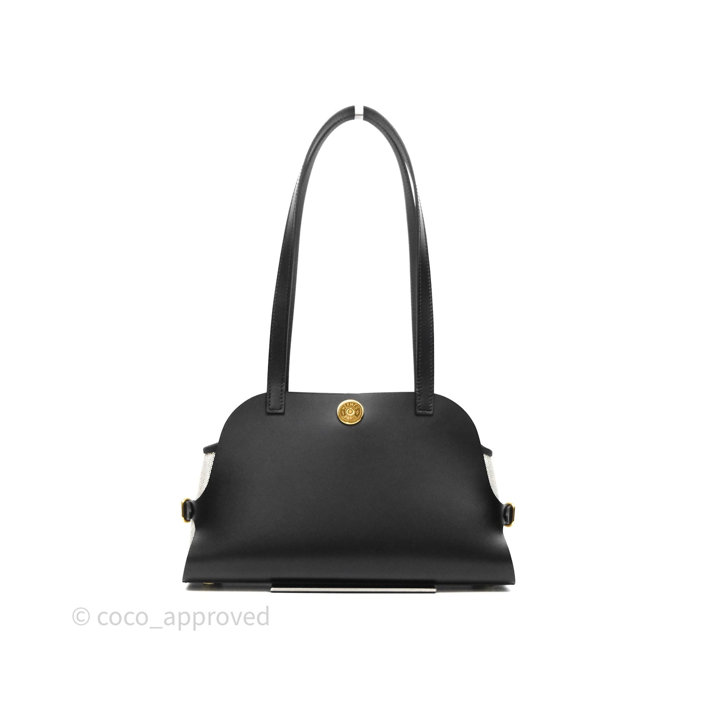 Hermès Tablier Sellier Noir 89/Ecru Swift Calfskin/H canvas Bag Gold Hardware