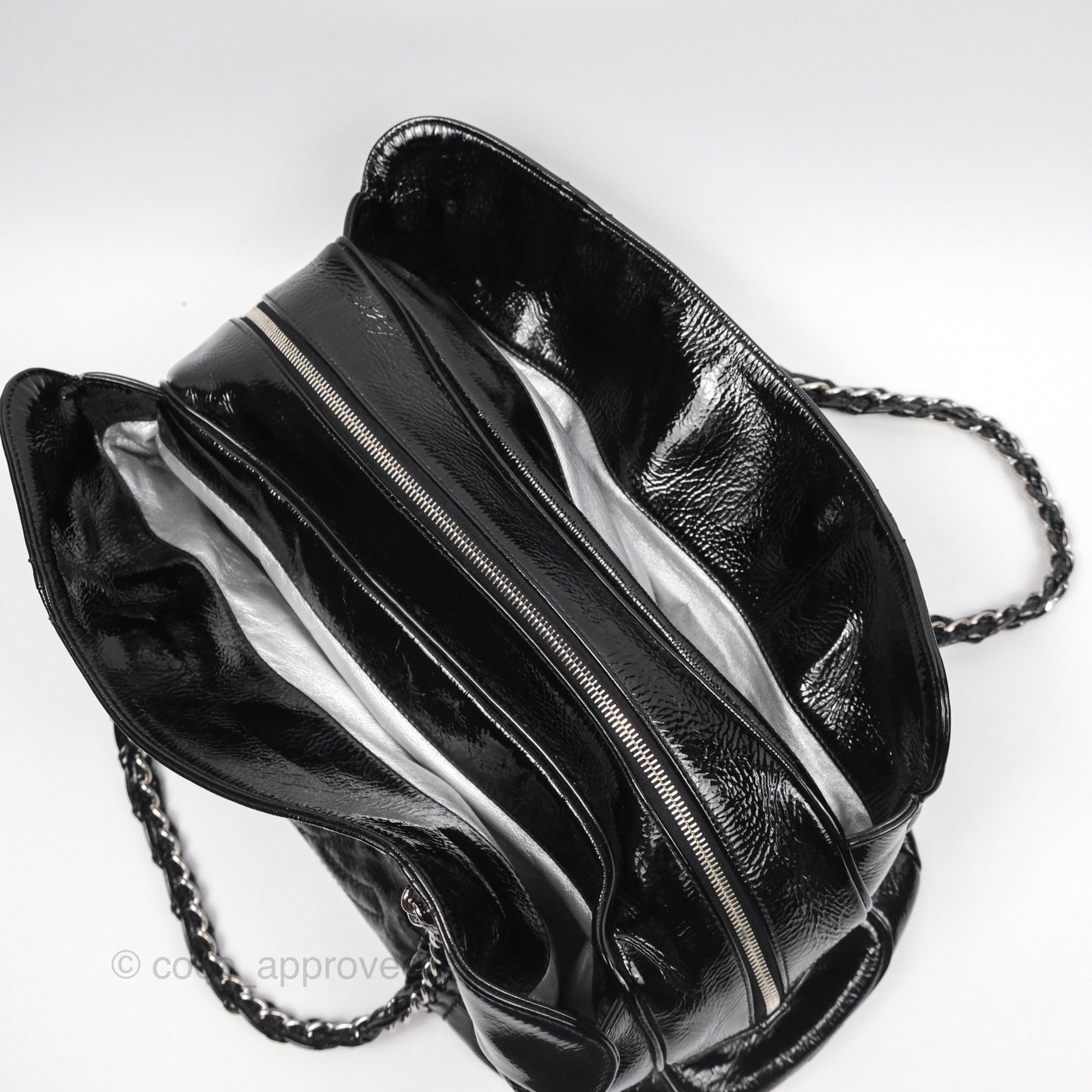 Chanel Bowling Tote Bag Black Glazed Calfskin Silver Hardware