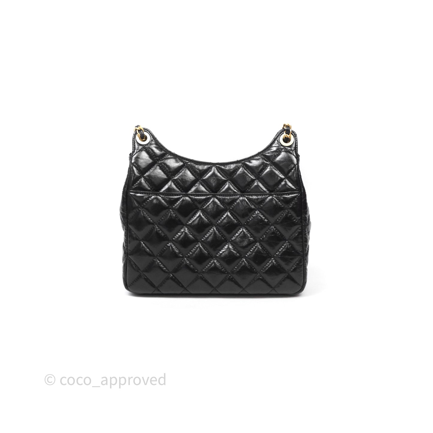 Chanel Medium Quilted Wavy CC Hobo Black Shiny Crumpled Calfskin Aged Gold Hardware
