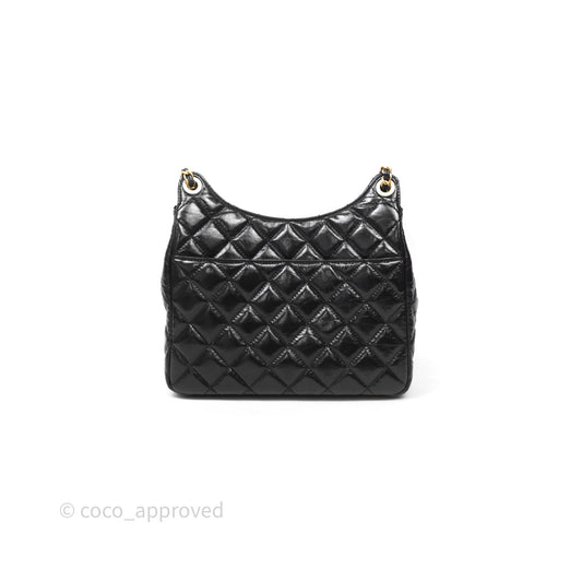 Chanel Medium Quilted Wavy CC Hobo Black Shiny Crumpled Calfskin Aged Gold Hardware