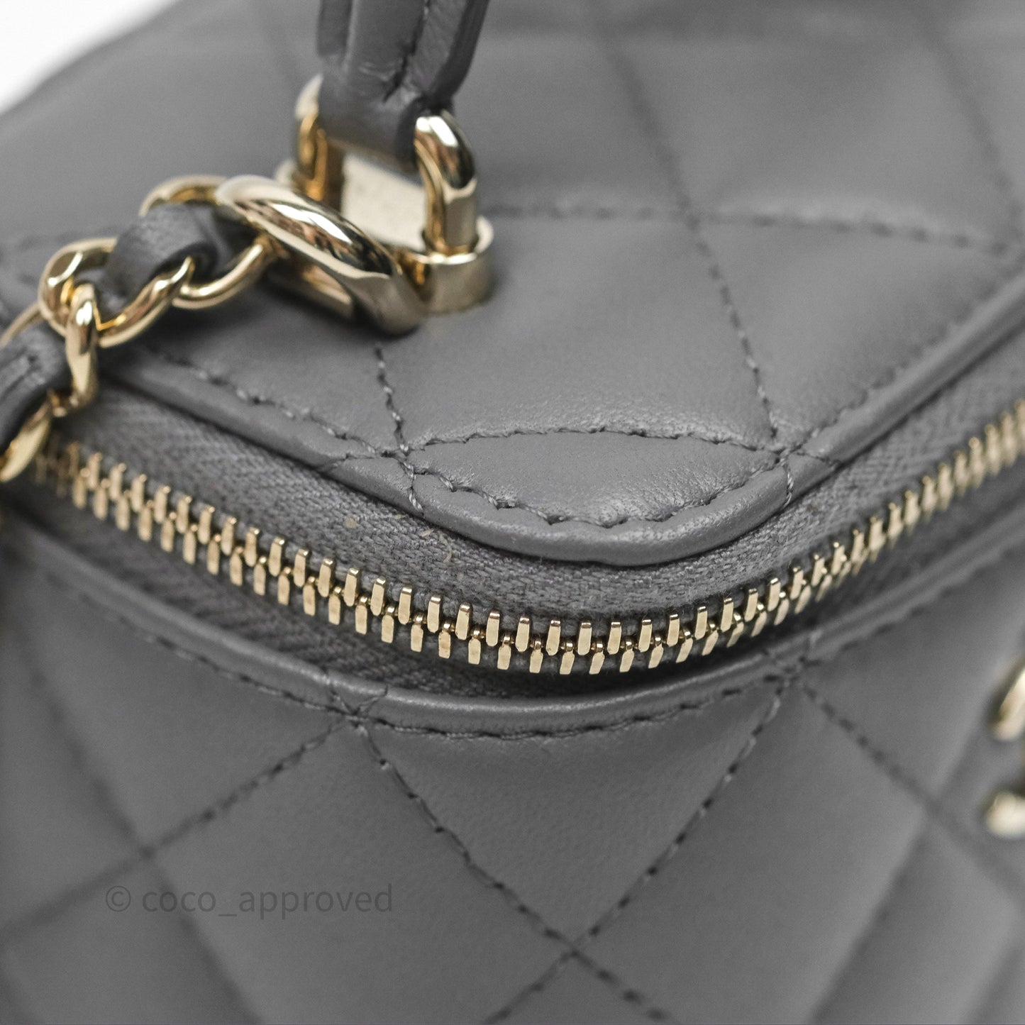 Chanel Mini Top Handle Vanity With Chain Grey Lambskin Gold Hardware