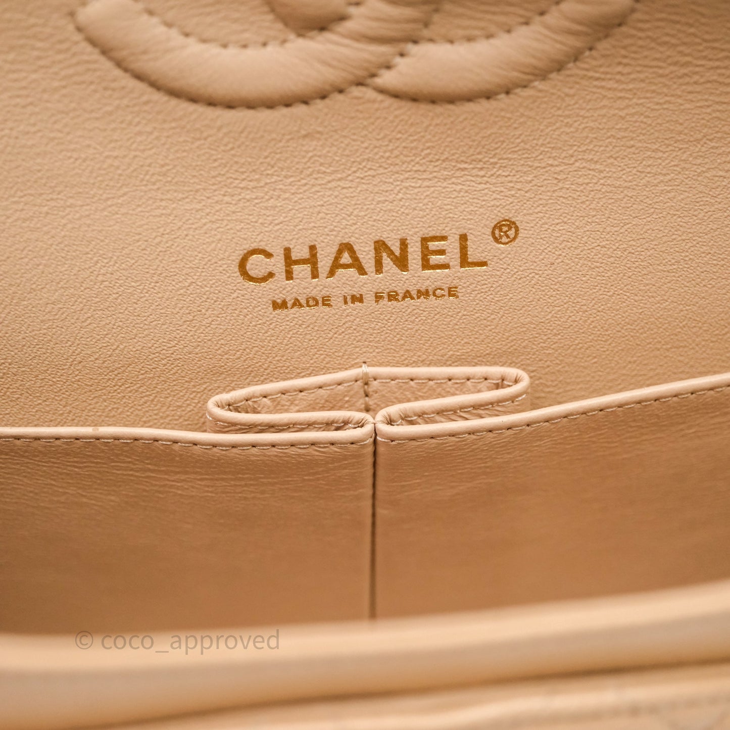 Chanel Classic M/L Medium Flap Quilted Beige Caviar Gold Hardware